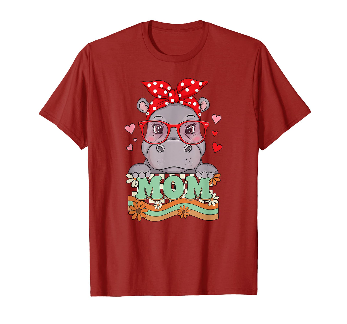 Retro 70s Flower Hippo Mom Mama Grandma Mother's Day Womens T-Shirt
