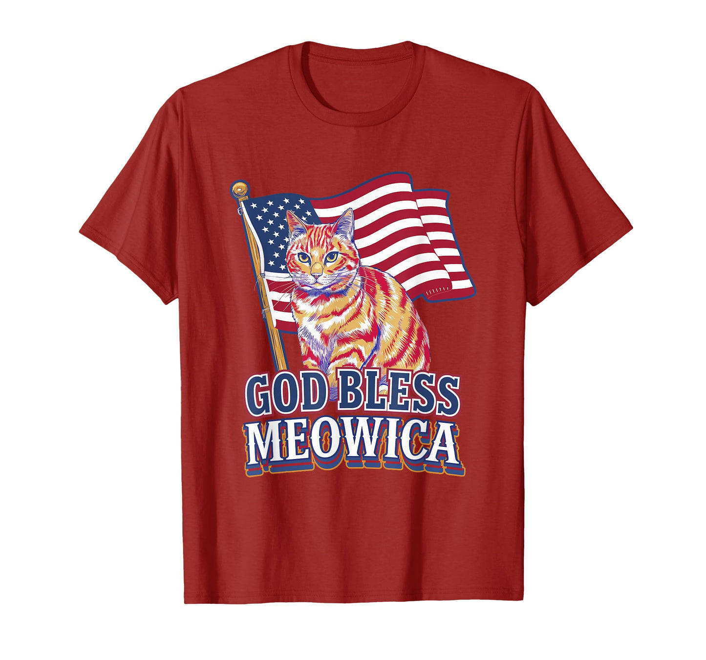 God Bless Meowica Funny Patriotic Cat Design T-Shirt
