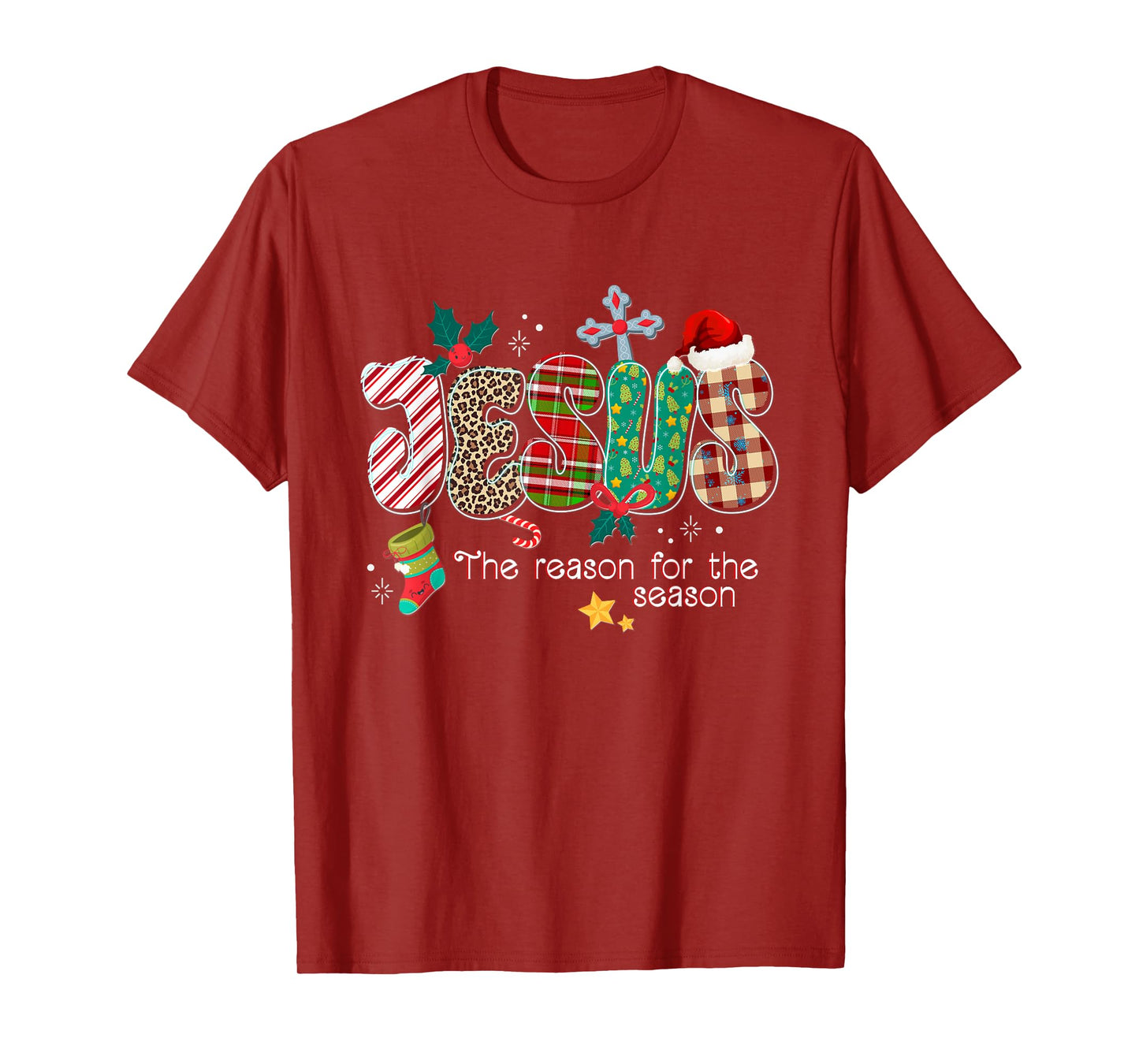 Jesus for The Season Christmas Buffalo Plaid Christian Cross T-Shirt