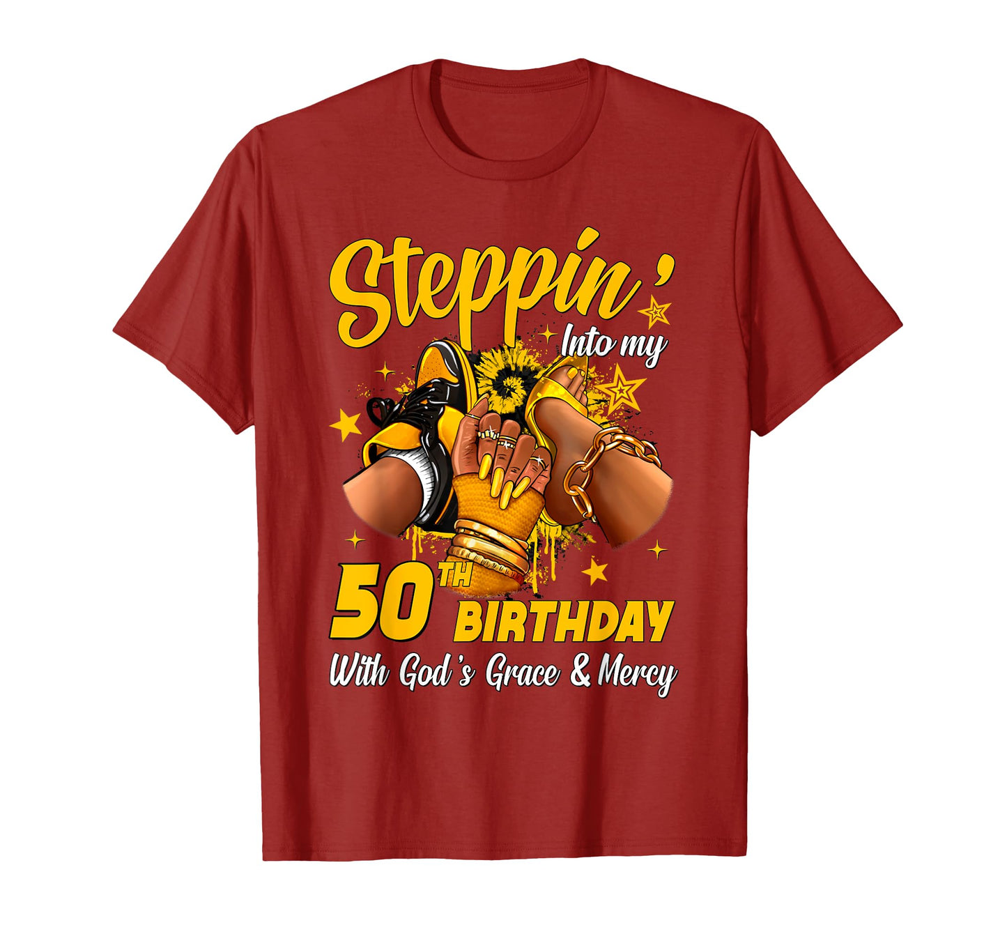 Stepping Into My 50th Birthday Black Woman Sneaker Heel T-Shirt