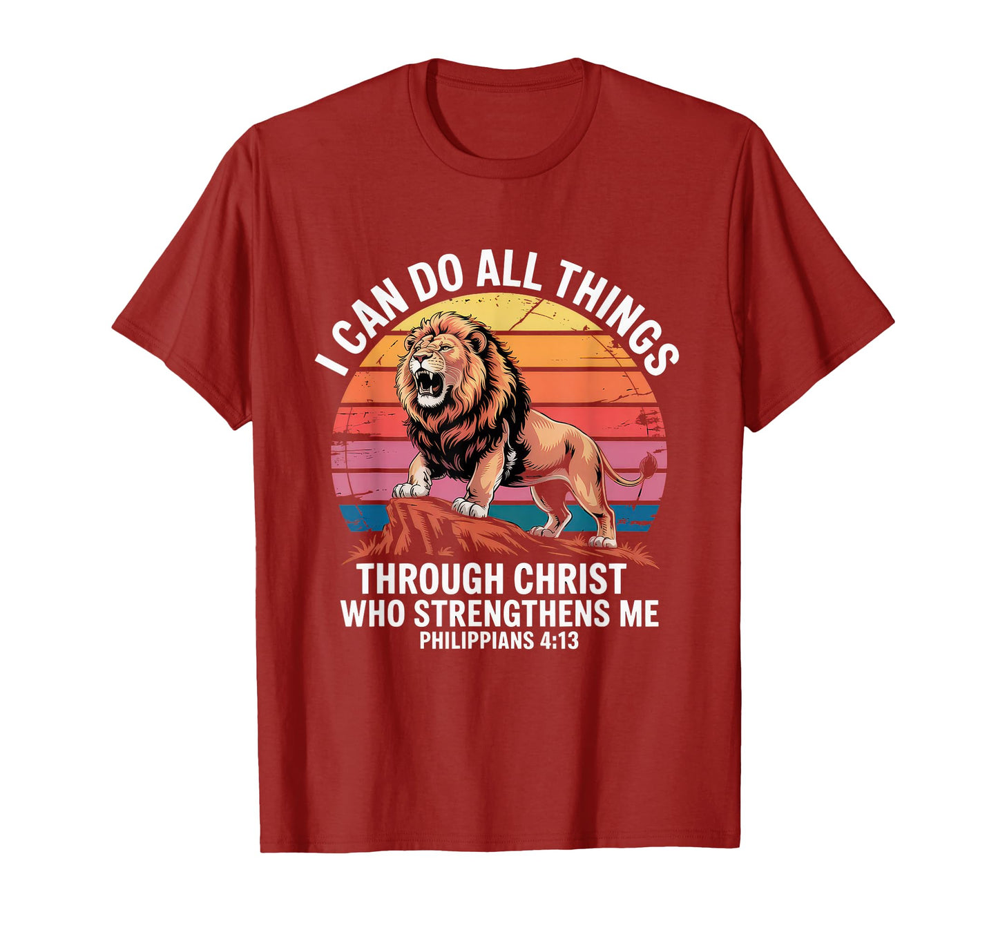 Christian Tshirt Philippians 4:13 Religious Lion Strengthens T-Shirt