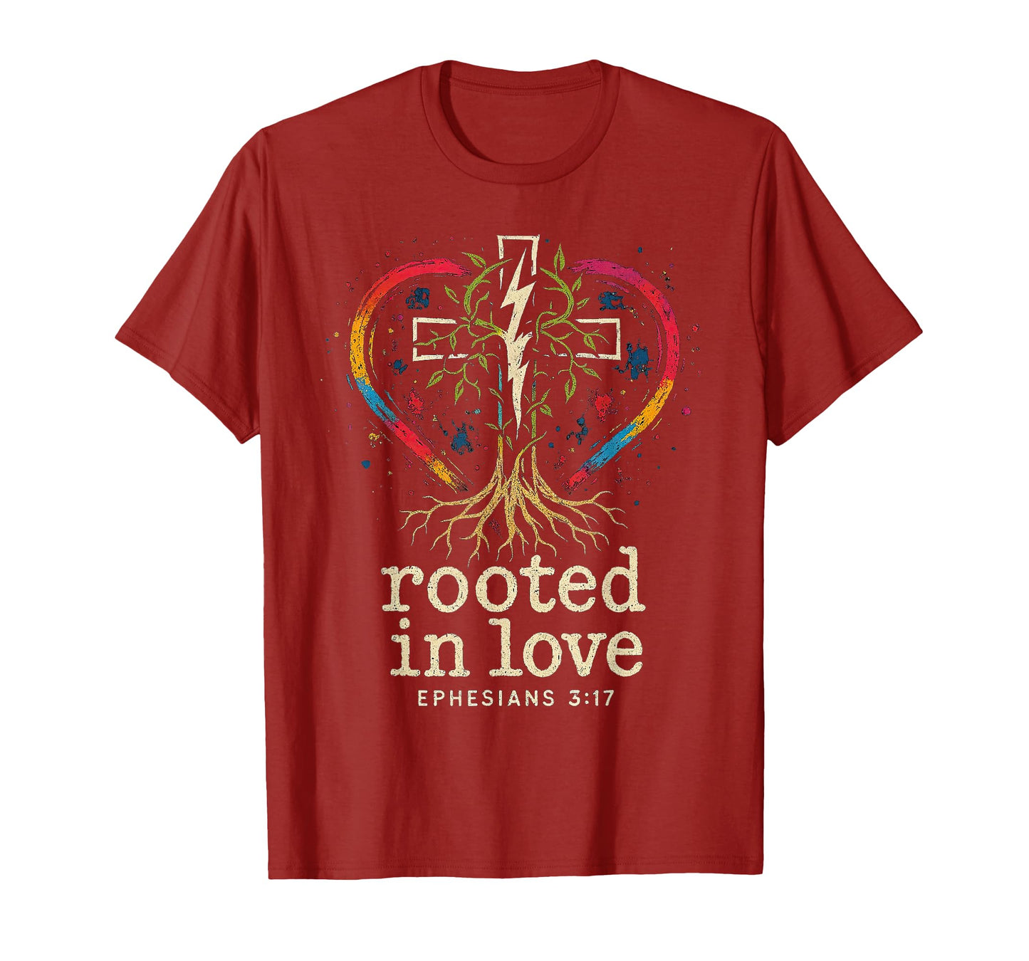 Cross of Jesus Rooted in Love -Punk Art Distressed Christian T-Shirt
