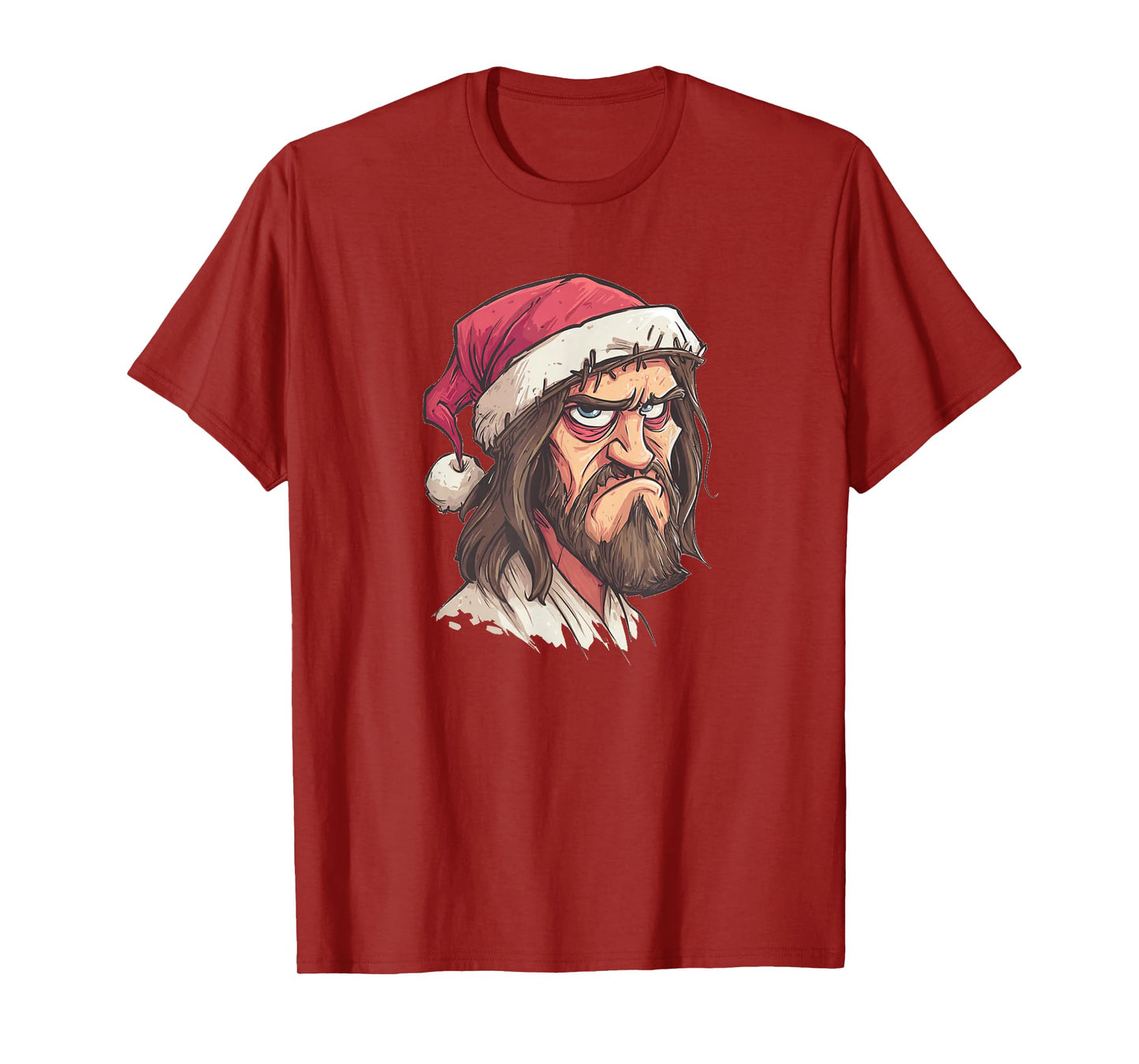 Funny Grumpy Jesus Christ with Christmas Hat Costume T-Shirt