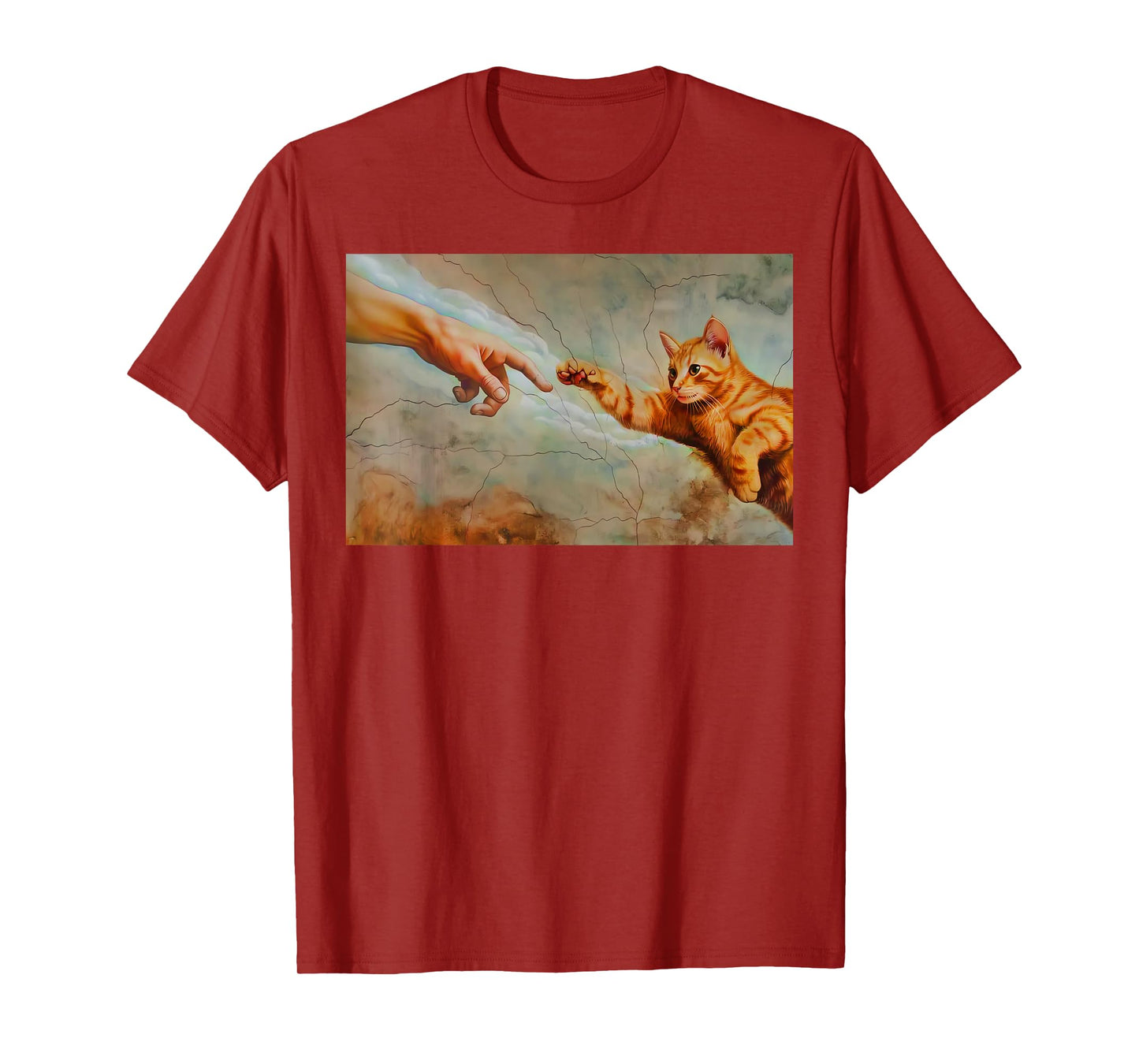 Funny Cat God Creation of Adam Meme Jesus Michelangelo Art T-Shirt