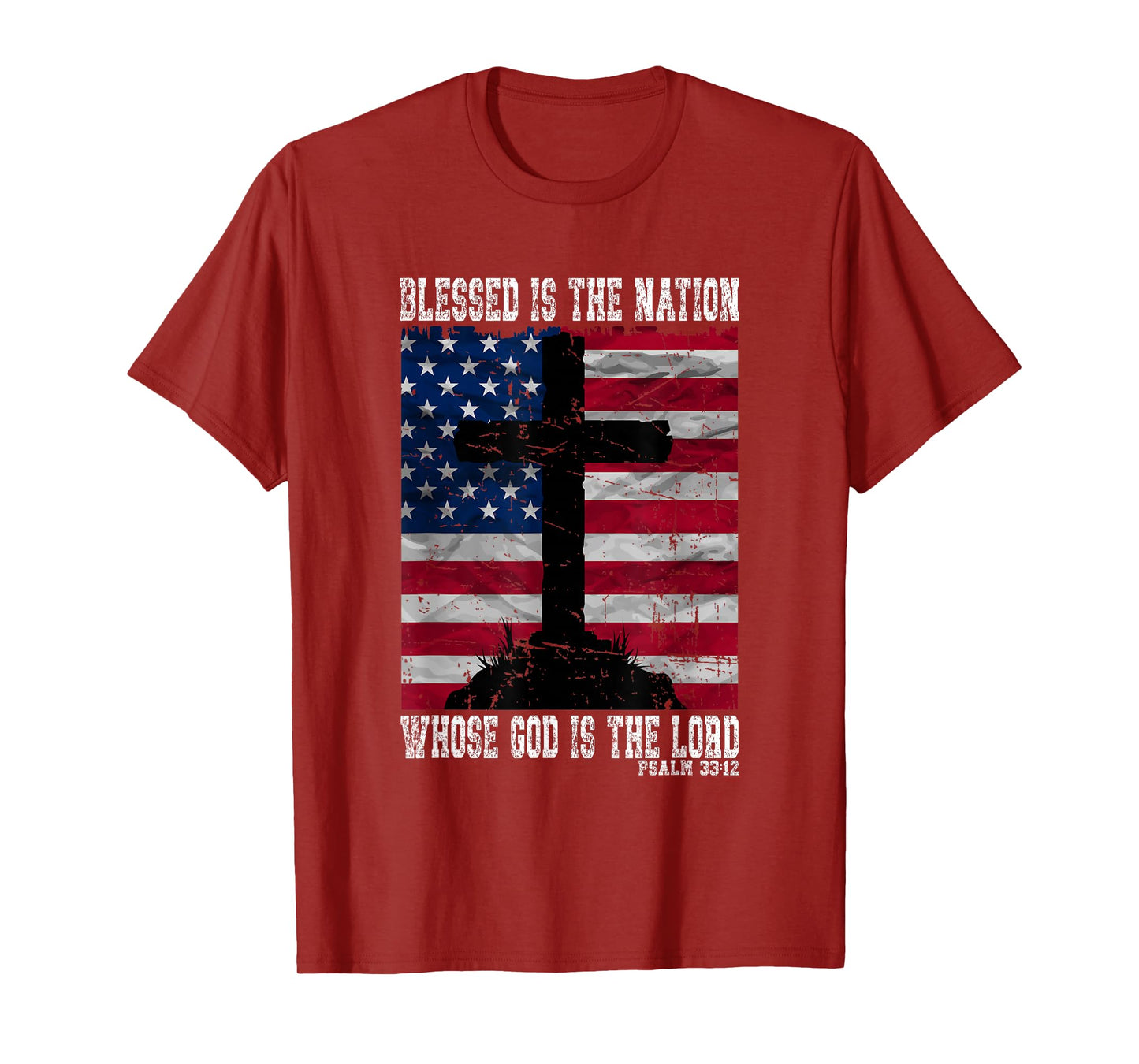 Cross and Flag Blessed Is The Nation Patriotic Christian Art T-Shirt