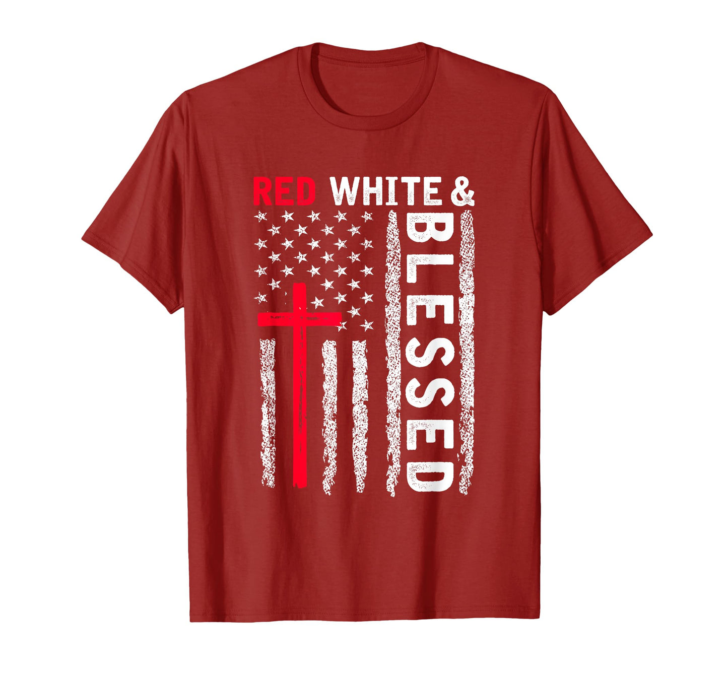 Christian Cross Red White & Blessed 4th Of July Men Women T-Shirt