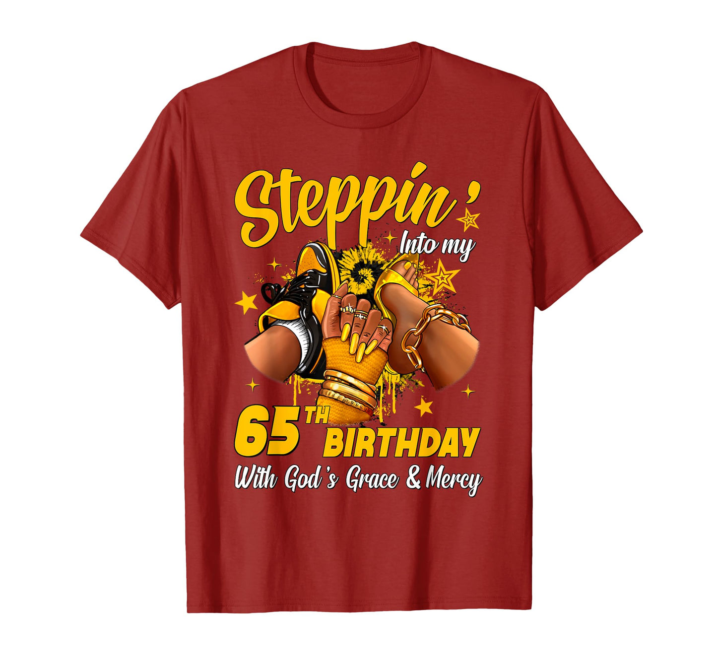 Stepping Into My 65th Birthday Black Woman Sneaker Heel T-Shirt