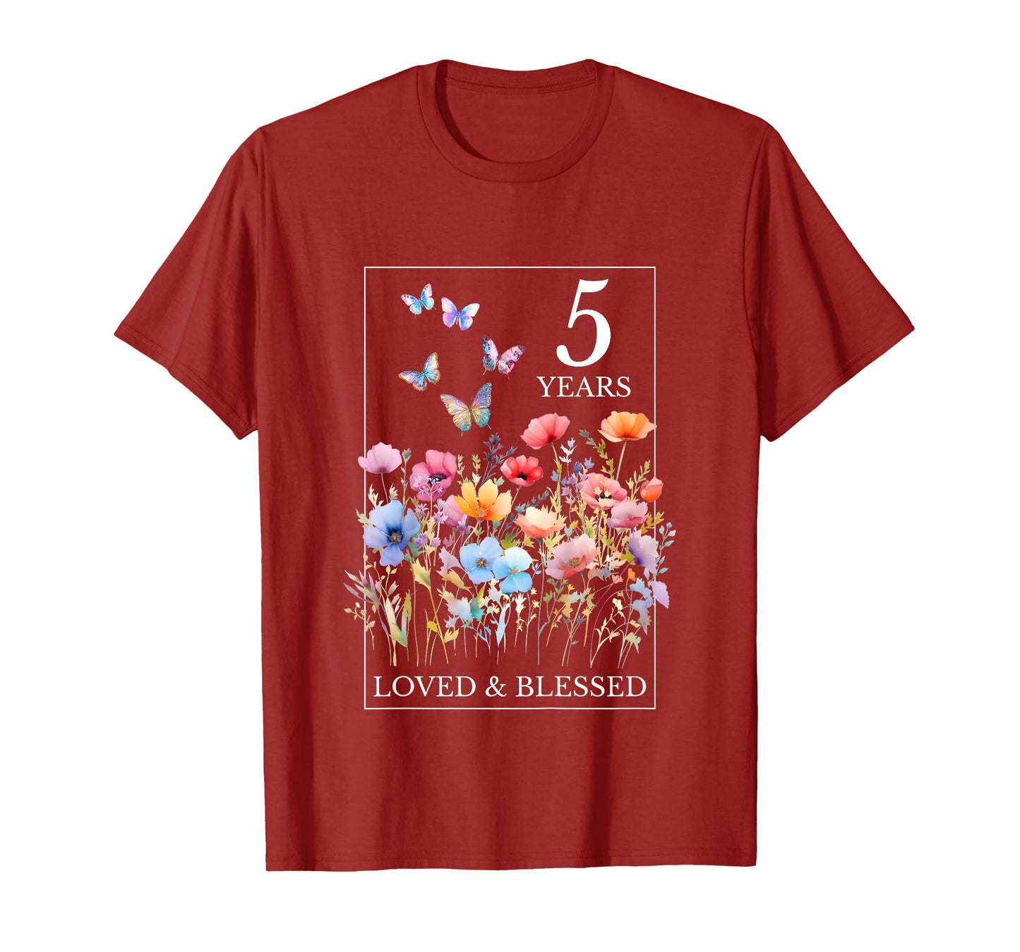 5 Years Loved Blessed Butterfly Flower Stamp 5th Birthday T-Shirt
