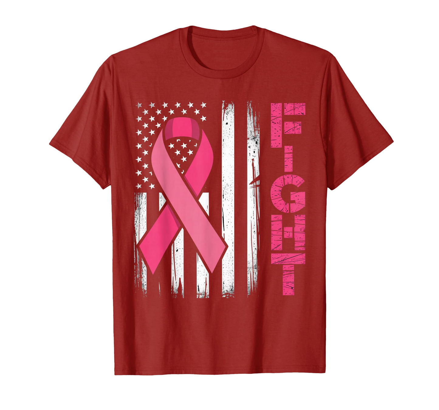 Fight Breast Survivor American Flag Breast Cancer Awareness T-Shirt