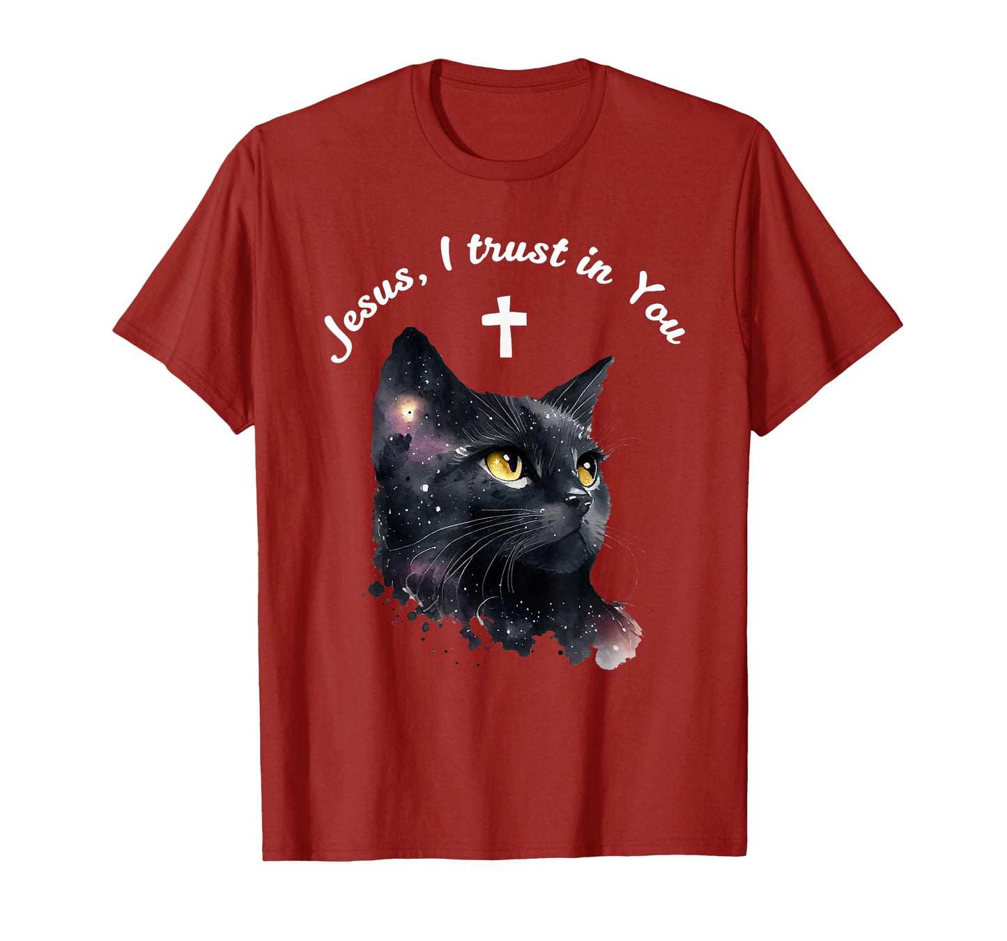 Catholic Woman Girl Jesus Kitty Black Cat Christian Faith T-Shirt