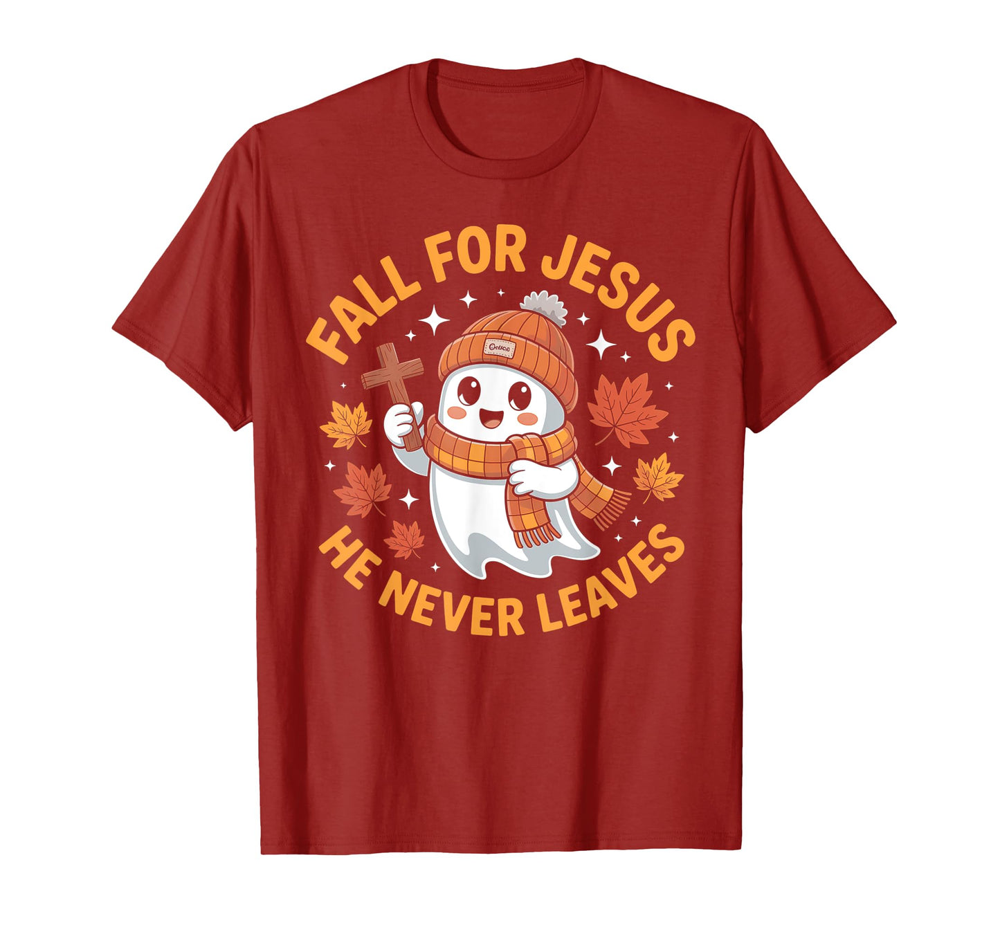 Fall for Jesus He Never Leave Cute Ghost Retro Halloween T-Shirt
