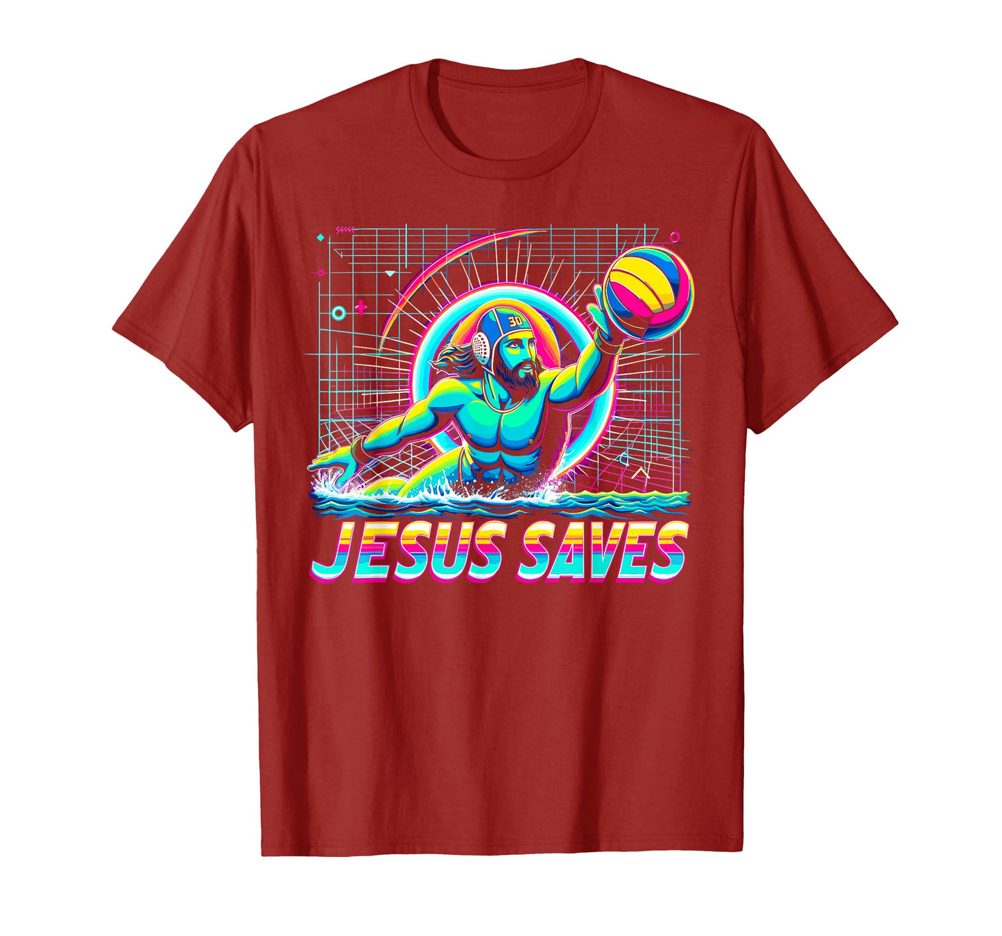 80s Vaporwave Jesus Saves Water Polo T-Shirt