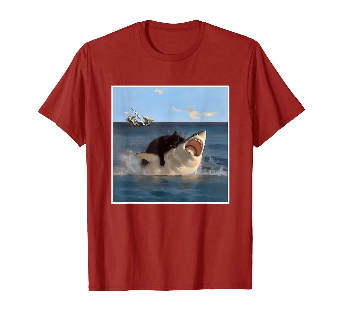 funny Art & Cat Lover Quote Cat Biting Shark Cool Fat Cat T-Shirt for Men Women