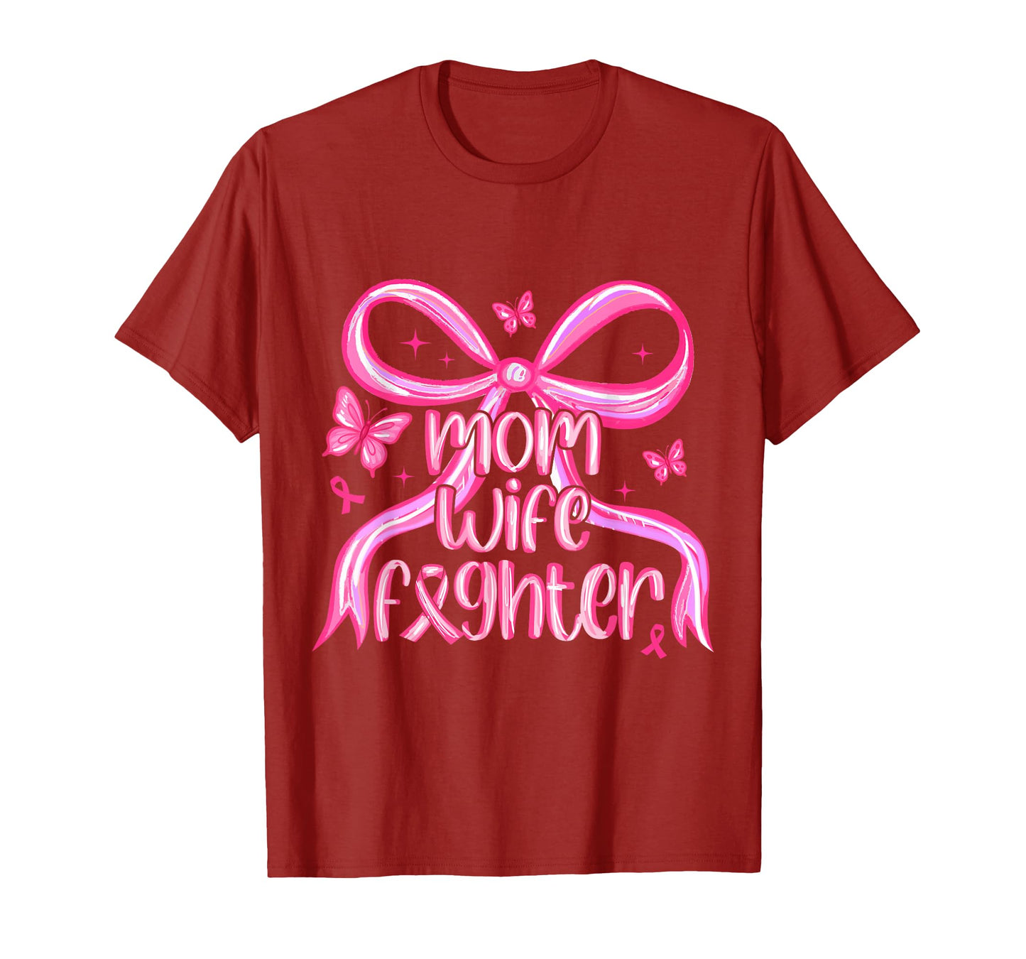 Mom Wife Fighter Breast Cancer Awareness Women Preppy Bow T-Shirt