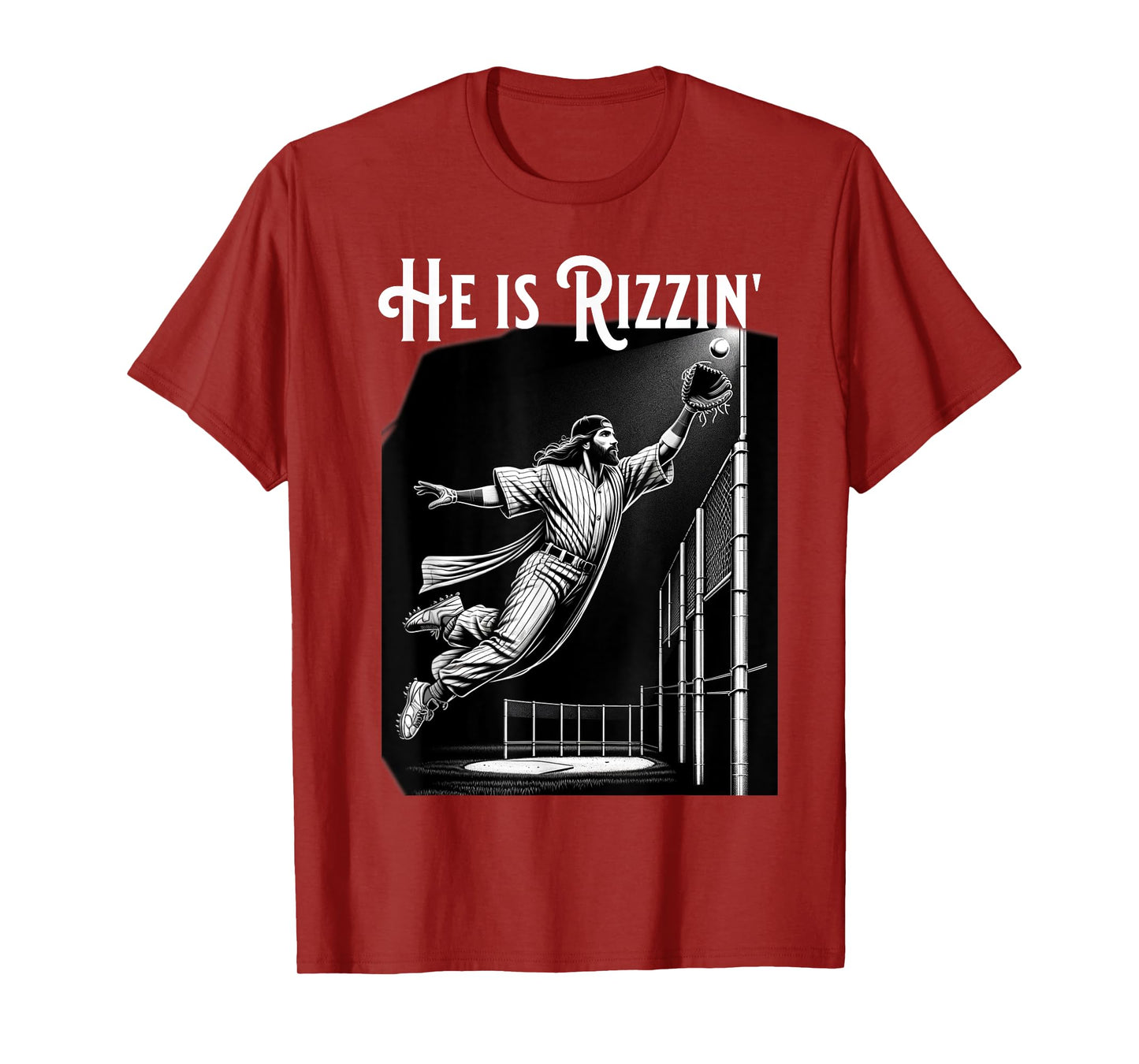 He is Rizzin Jesus Playing Baseball Funny Sports Rizz T-Shirt