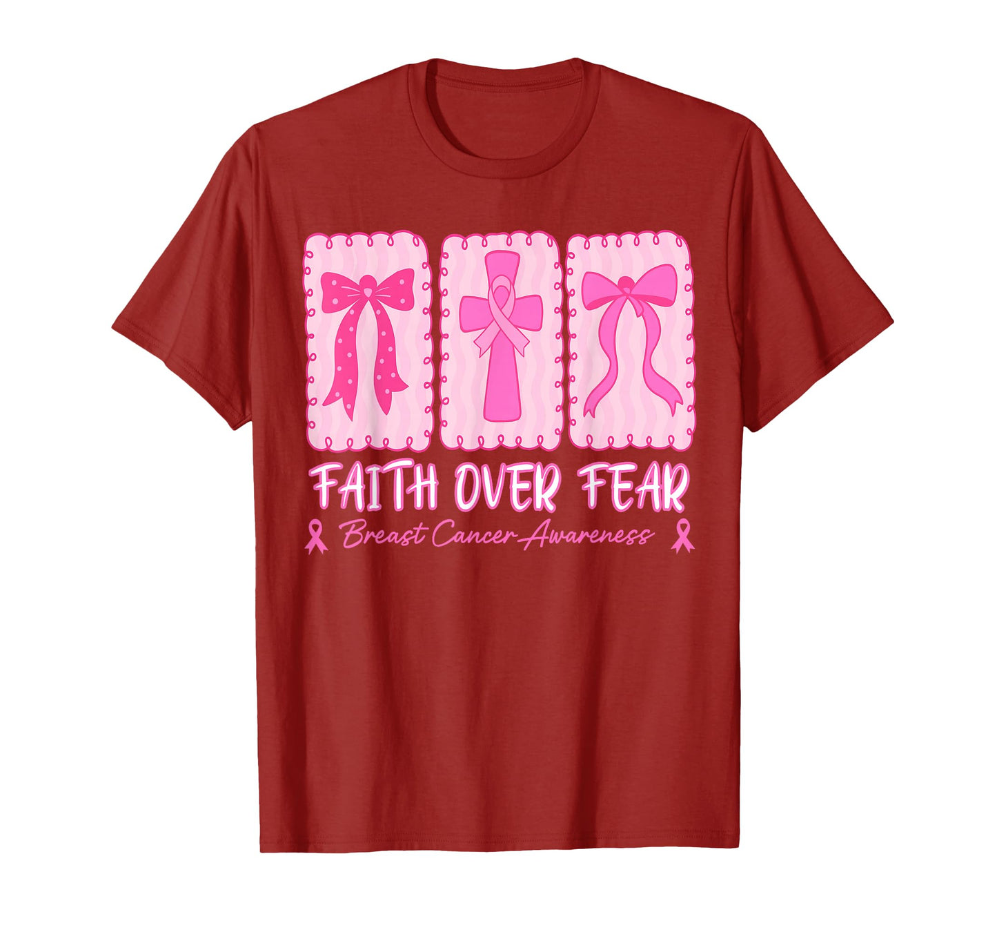 Retro Checkered Faith Over Fear, Jesus Cross Breast Cancer T-Shirt