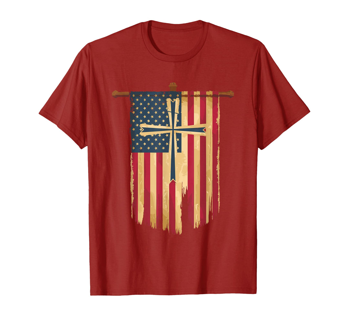 Distressed American Flag Cross Faith Design T-Shirt