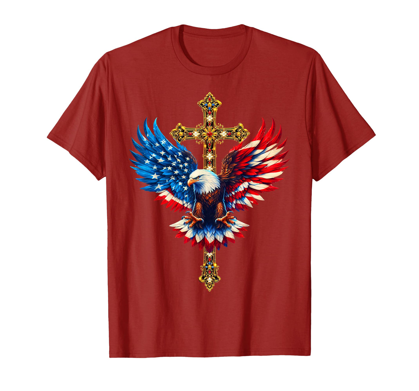 Bald Eagle Christian Faith Ctoss USA Flag Patriotic American T-Shirt