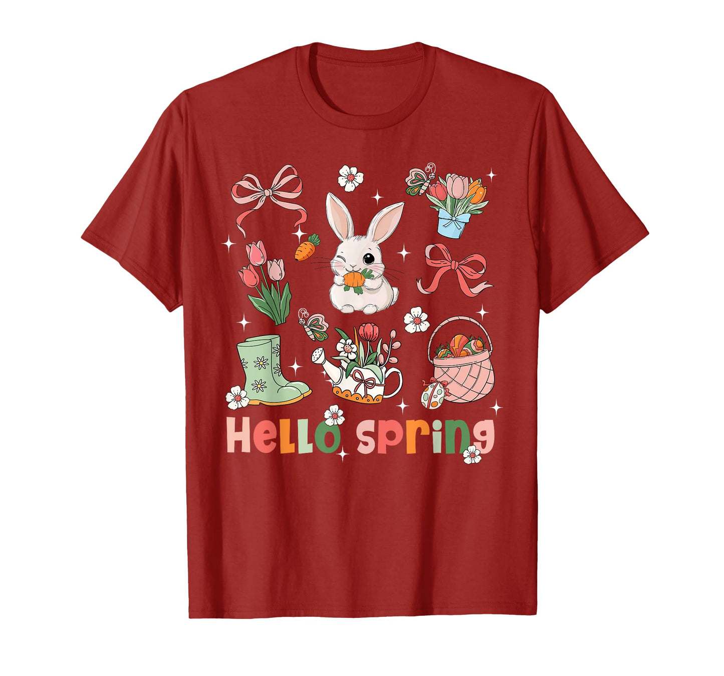 Hello Spring Bunny Rabbit Coquette Bow Easter Day Egg Hunt T-Shirt