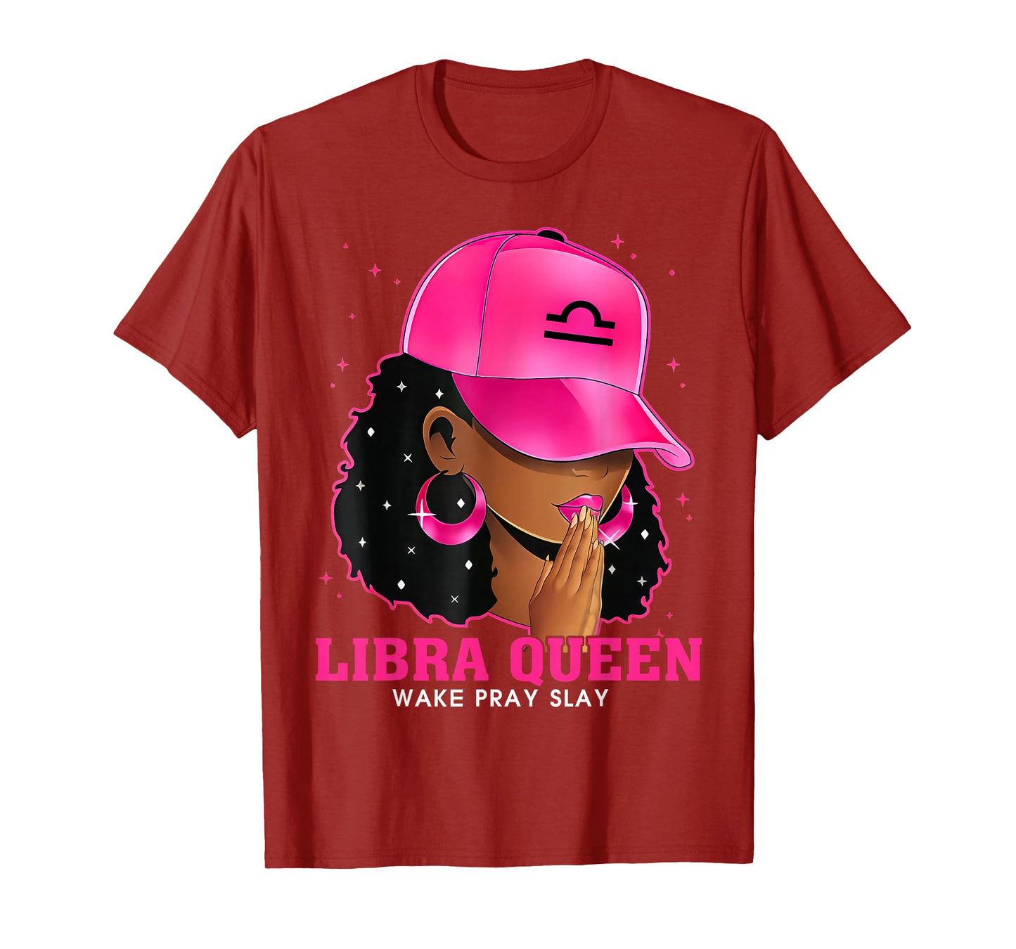 Pink Libra Queen Black Girl Woman Cap Zodiac Sign Birthday T-Shirt