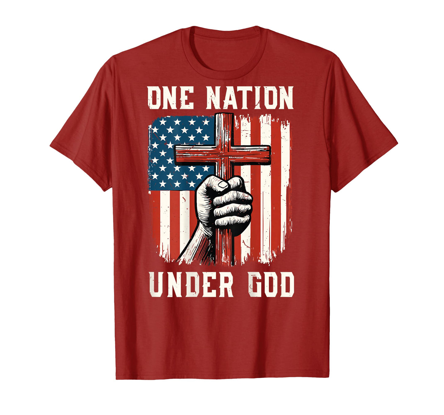 One Nation Under God Patriotic Christian Faith American Flag T-Shirt
