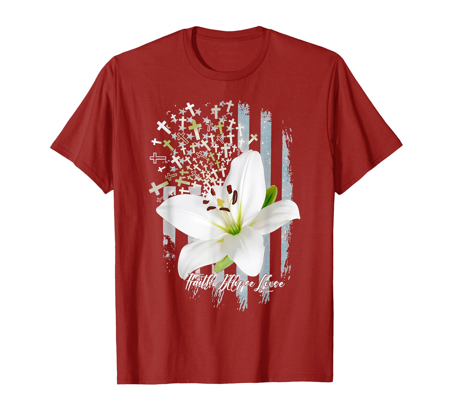 Jesus Cross Christian Faith Hope Love Religious Lily Flower T-Shirt