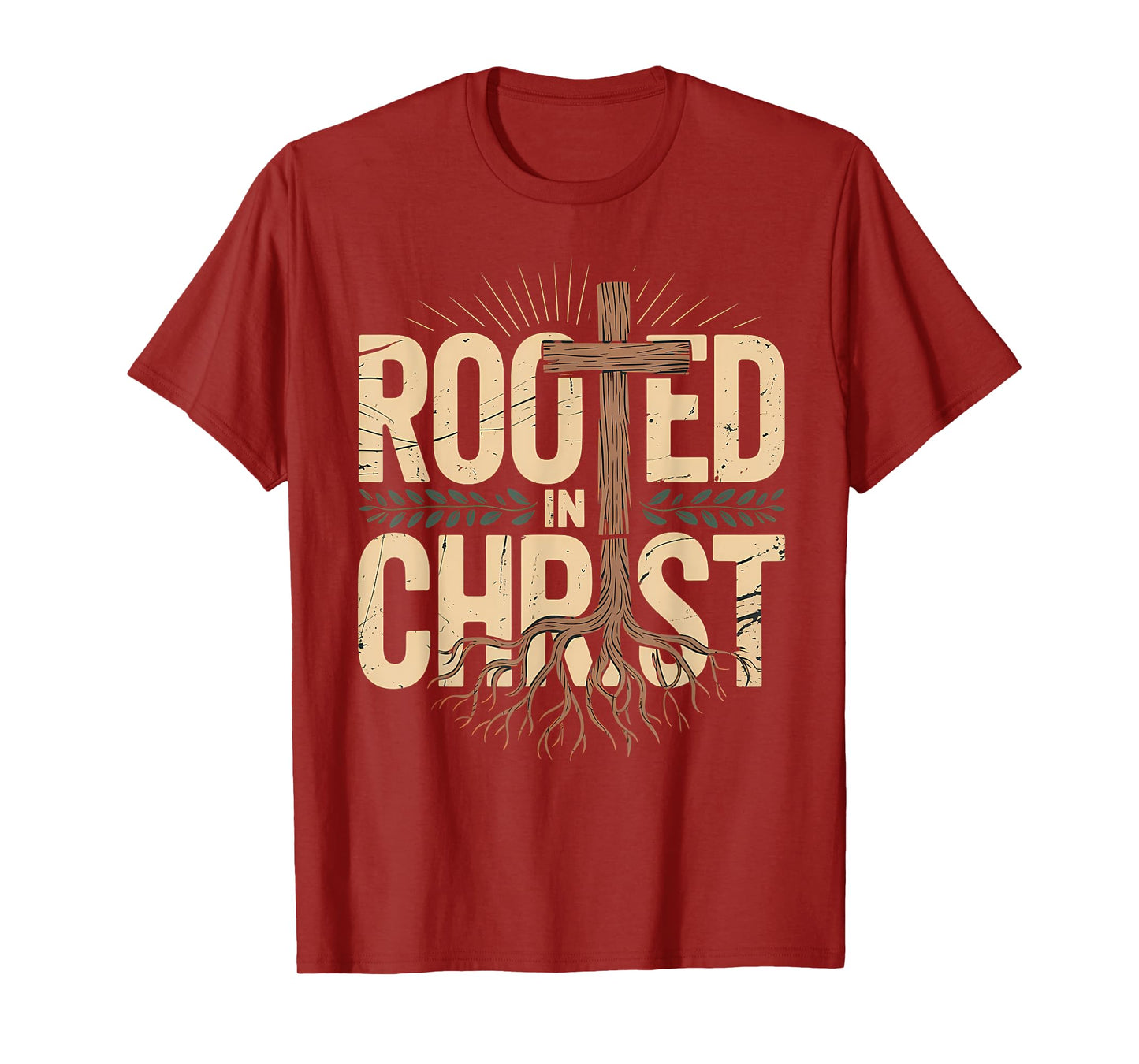 Rooted in Christ Jesus Christian Faith Cross T-Shirt