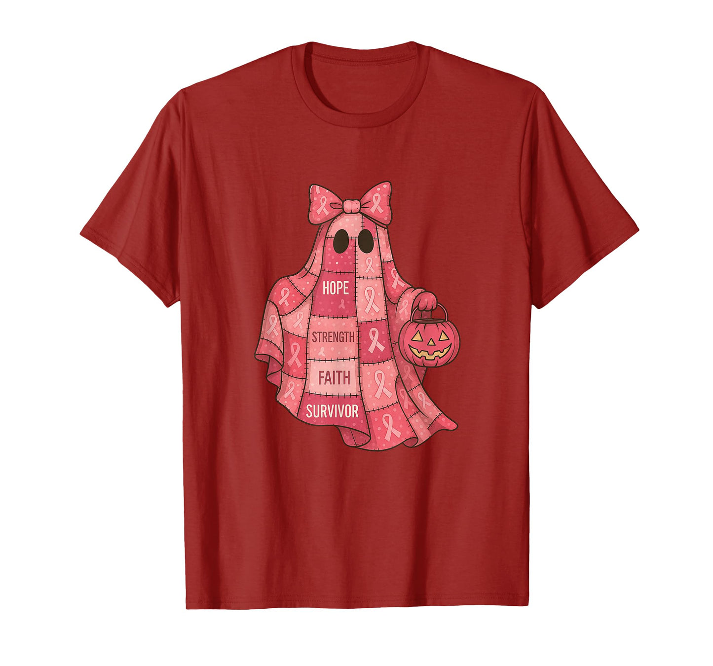 Breast Cancer Awareness Ghost, Pink Ribbon Patchwork Ghost T-Shirt