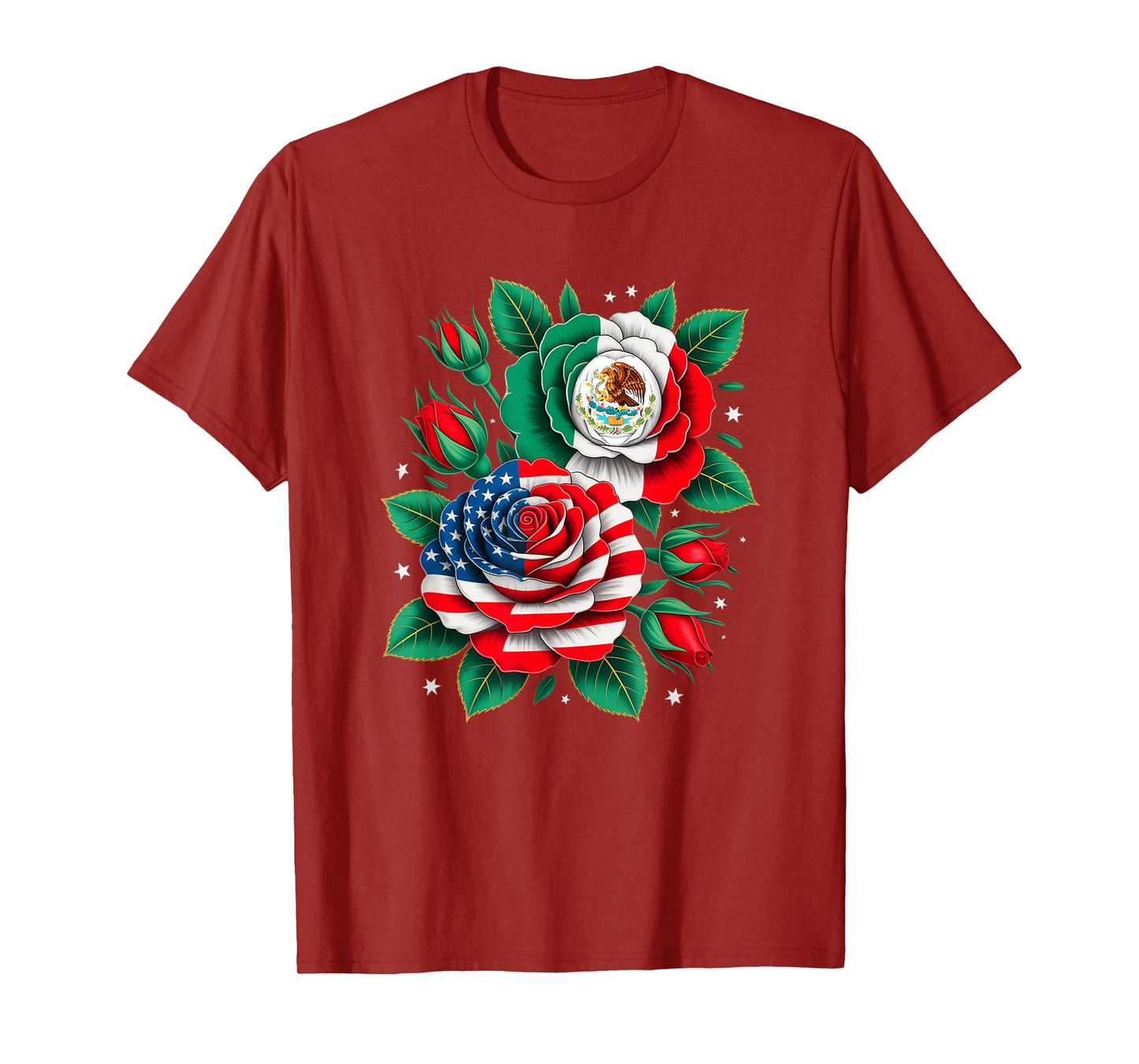 Mexico Mexican Flag Usa American Flag Rose Flower Mexicana T-Shirt