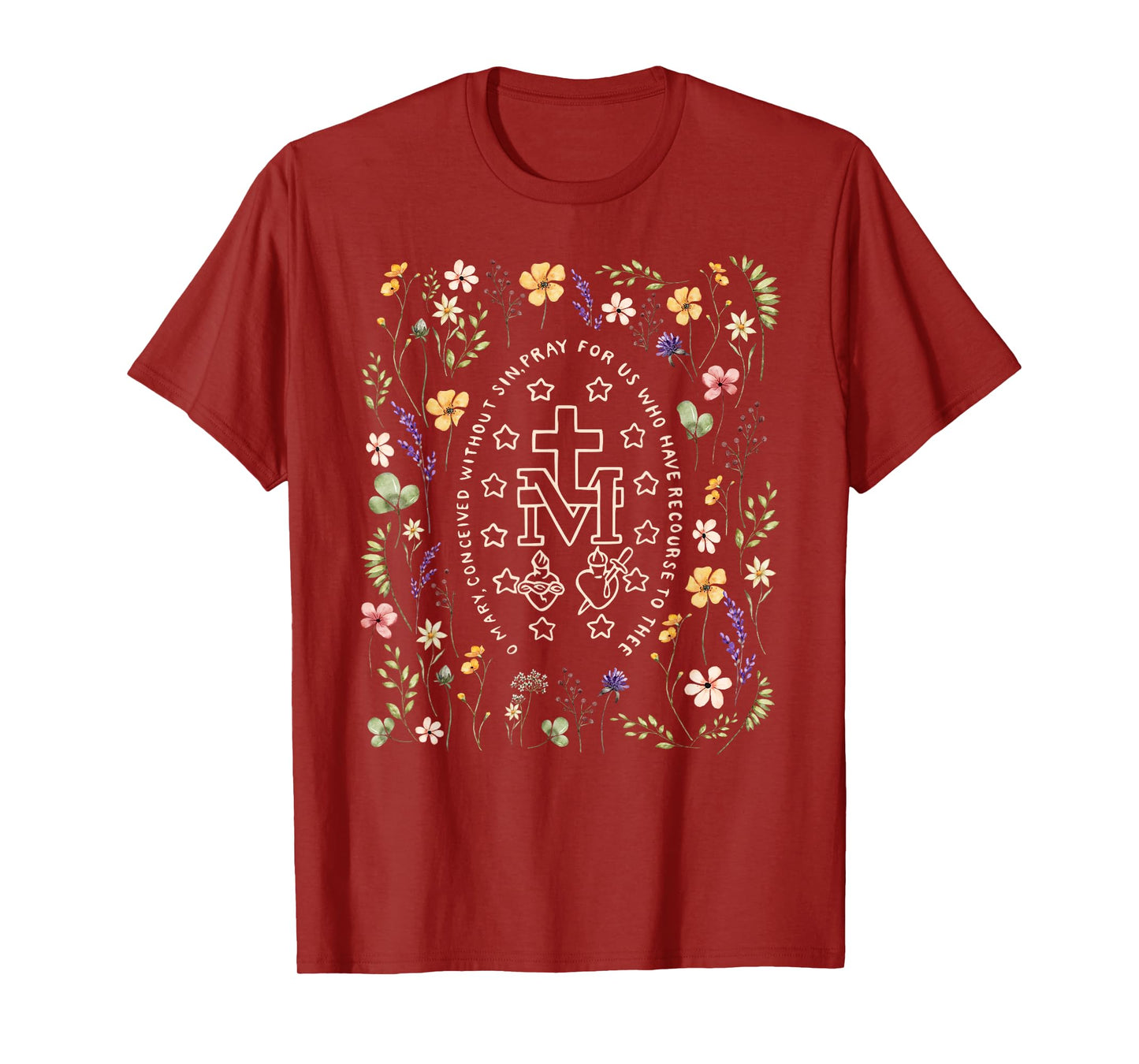 Miraculous Medal Floral Marian Catholic Mary Christian T-Shirt
