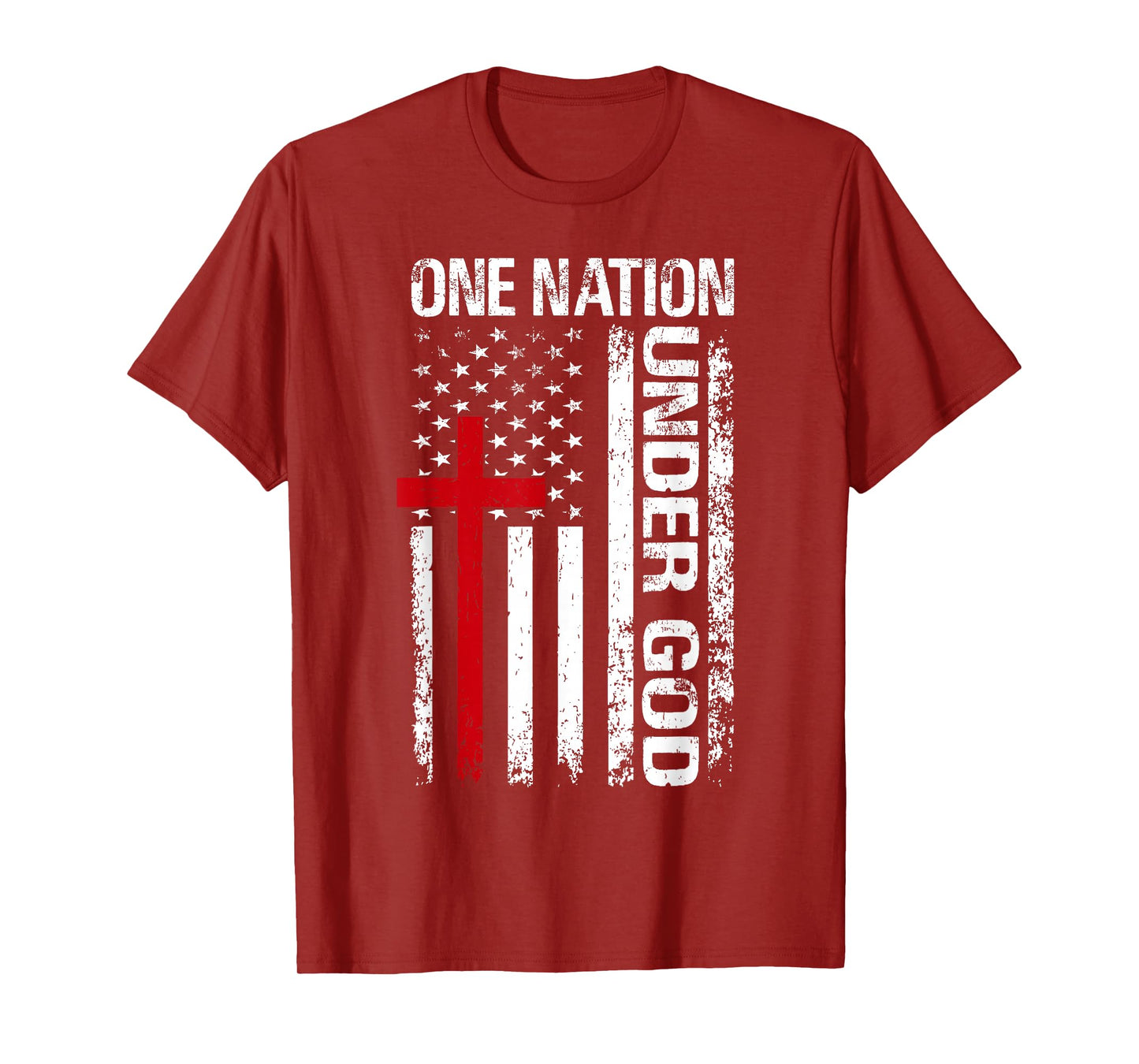 One Nation Under Vintage God Cross Christian American Flag T-Shirt
