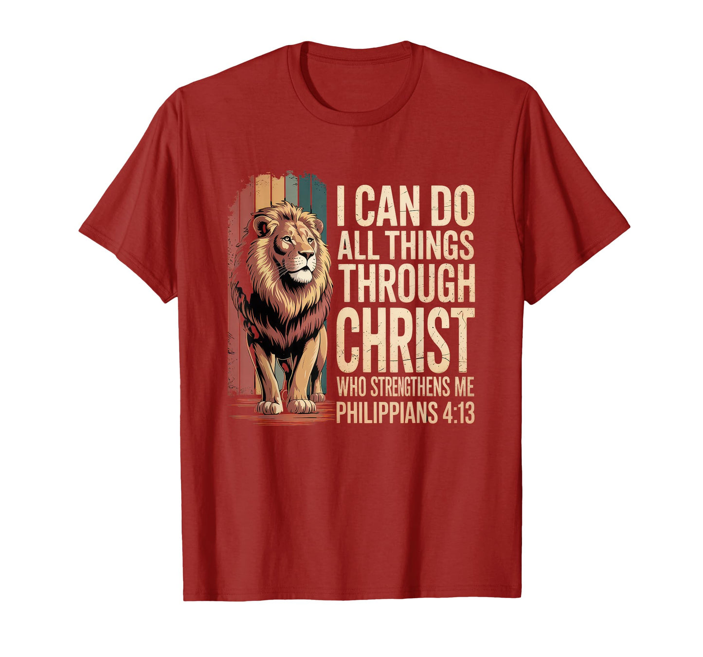 Christian Tshirt Philippians 4:13 Religious Lion Strengthens T-Shirt