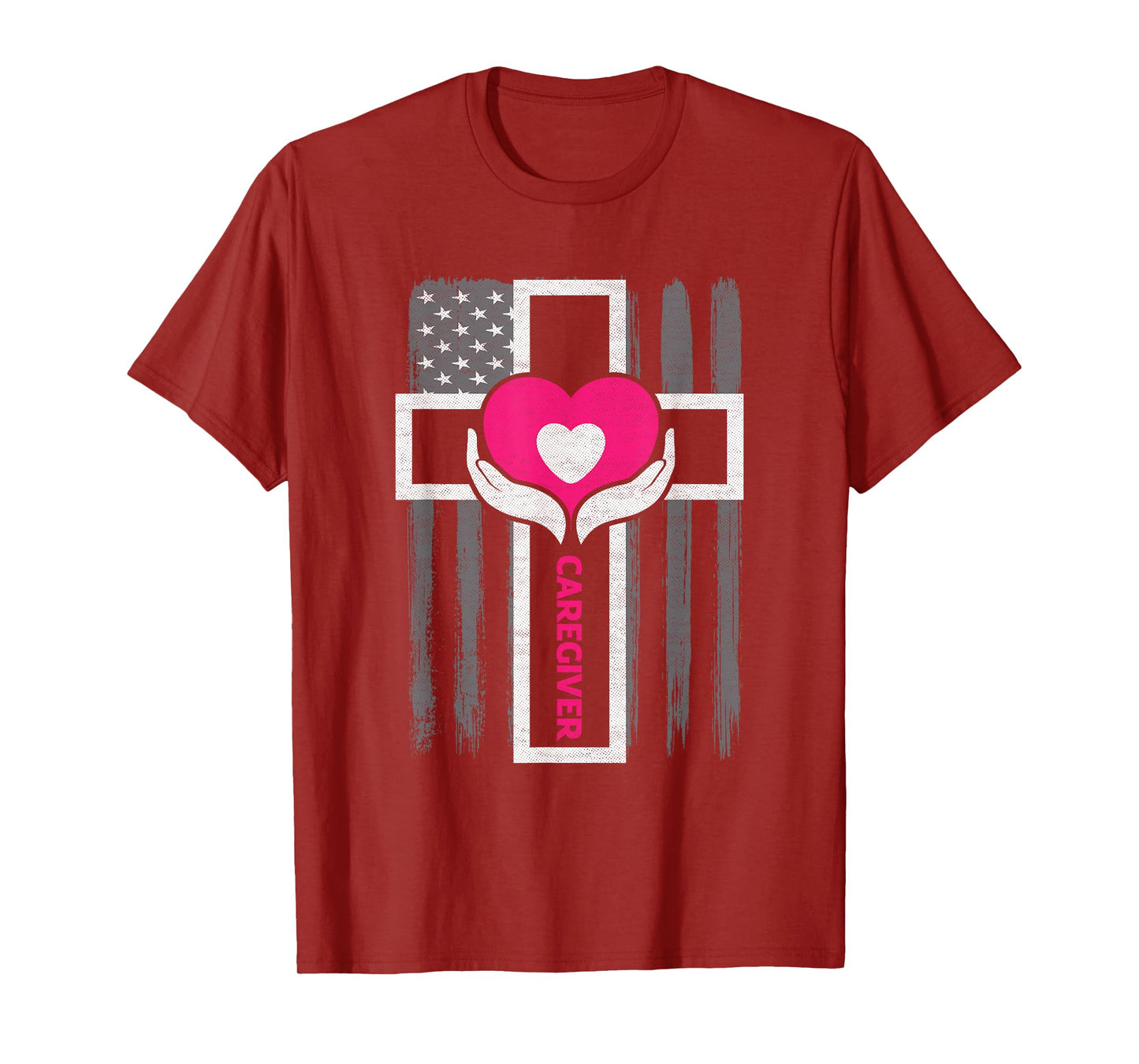Christian Caregiver Jesus Christ USA Flag Funny Caregiver Women Men T-Shirt