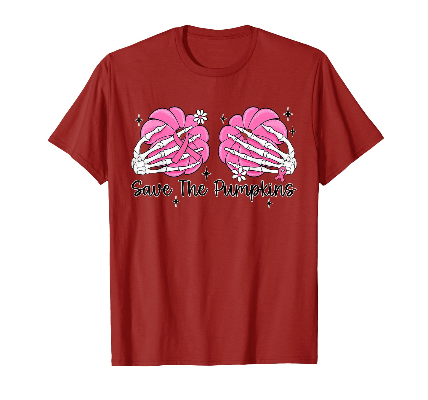 Skeleton Hand Boobs Save The Pumpkin Breast Cancer Halloween T-Shirt