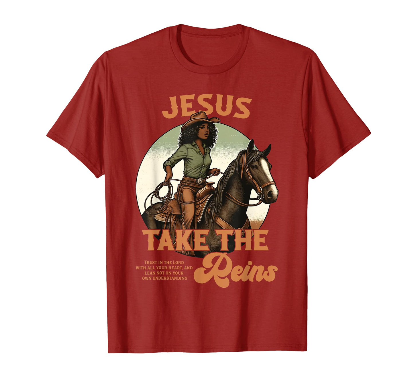 Jesus Take The Reins Christian Black Cowgirl Western Texas T-Shirt