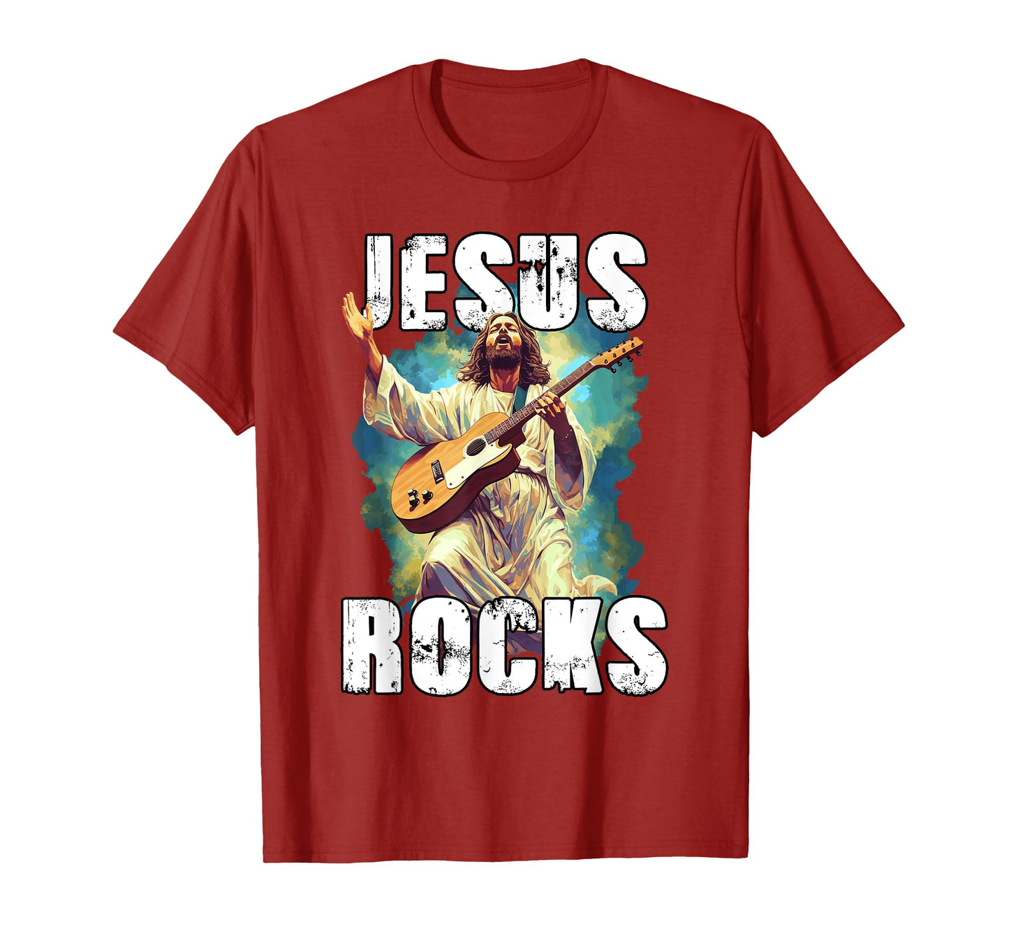 Jesus Rocks With Guitar - Funny Christian Rocks Church T-Shirt
