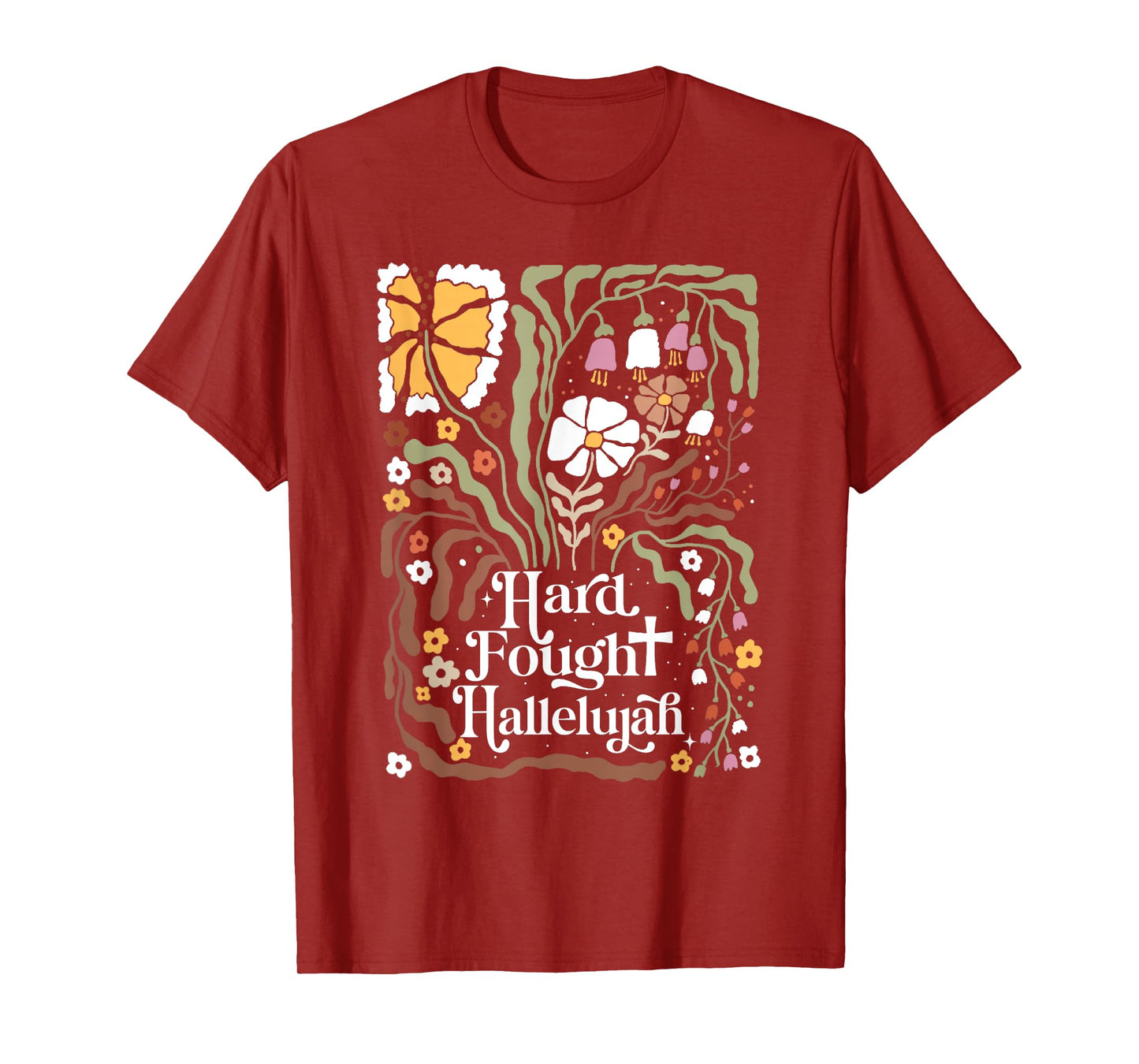 Flowers Retro Boho Christian Hard Fought Hallelujah T-Shirt
