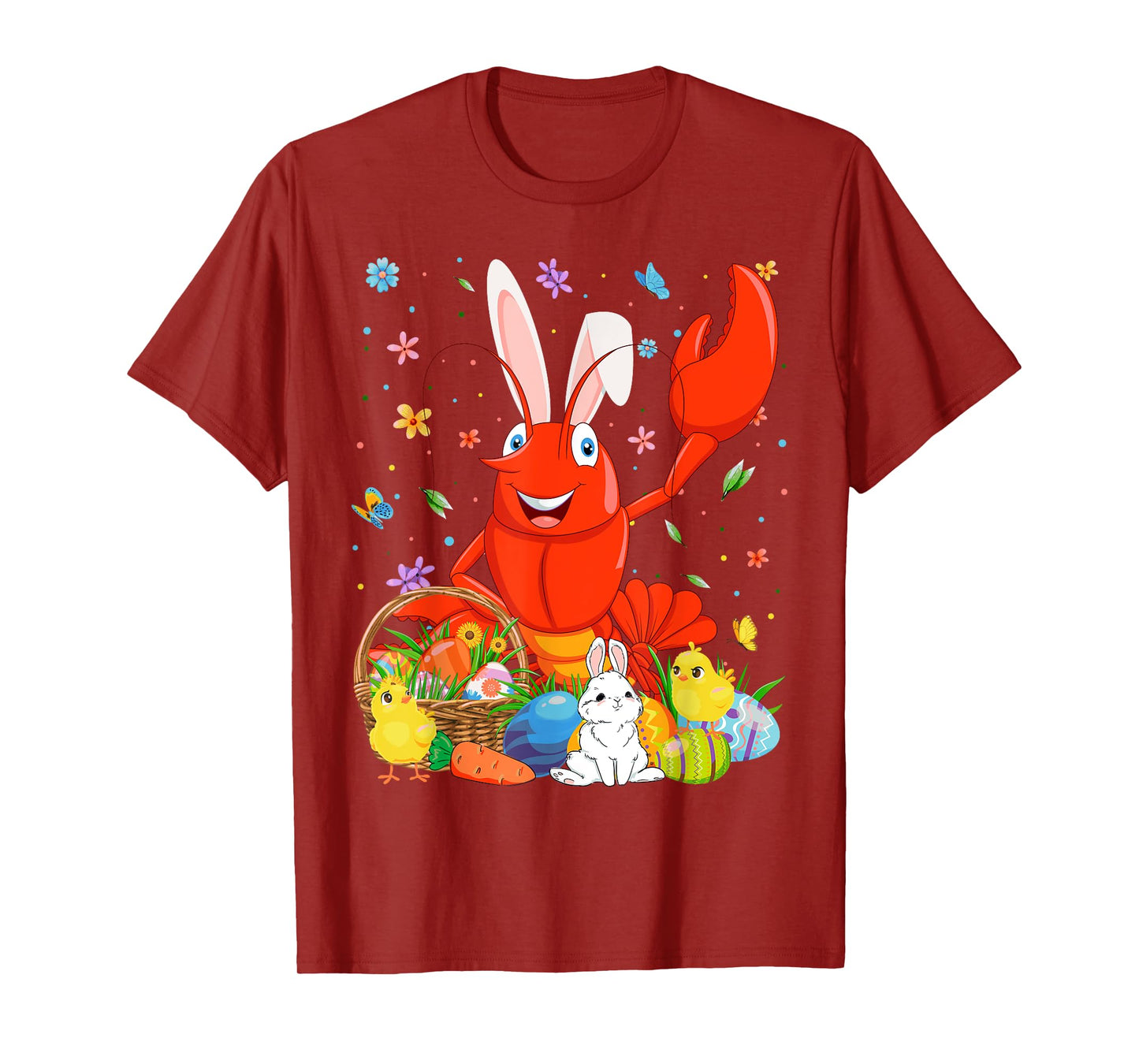 Cute Crawfish Bunny Ears Easter Eggs Basket Happy Easter Day T-Shirt