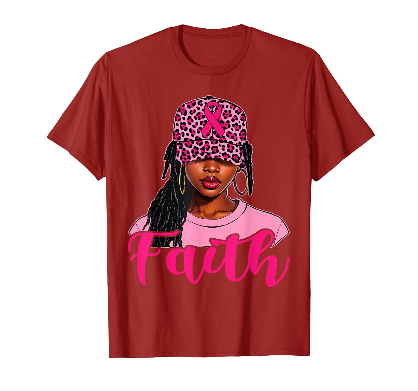 Faith Black Women Afro Christian Breast Cancer Awareness T-Shirt