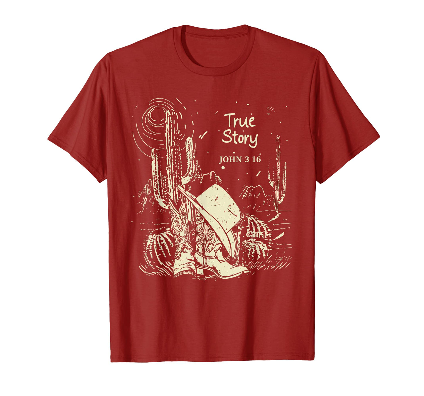 True-Story John 3:16 Boot with Hat Cowgirl Cactus T-Shirt