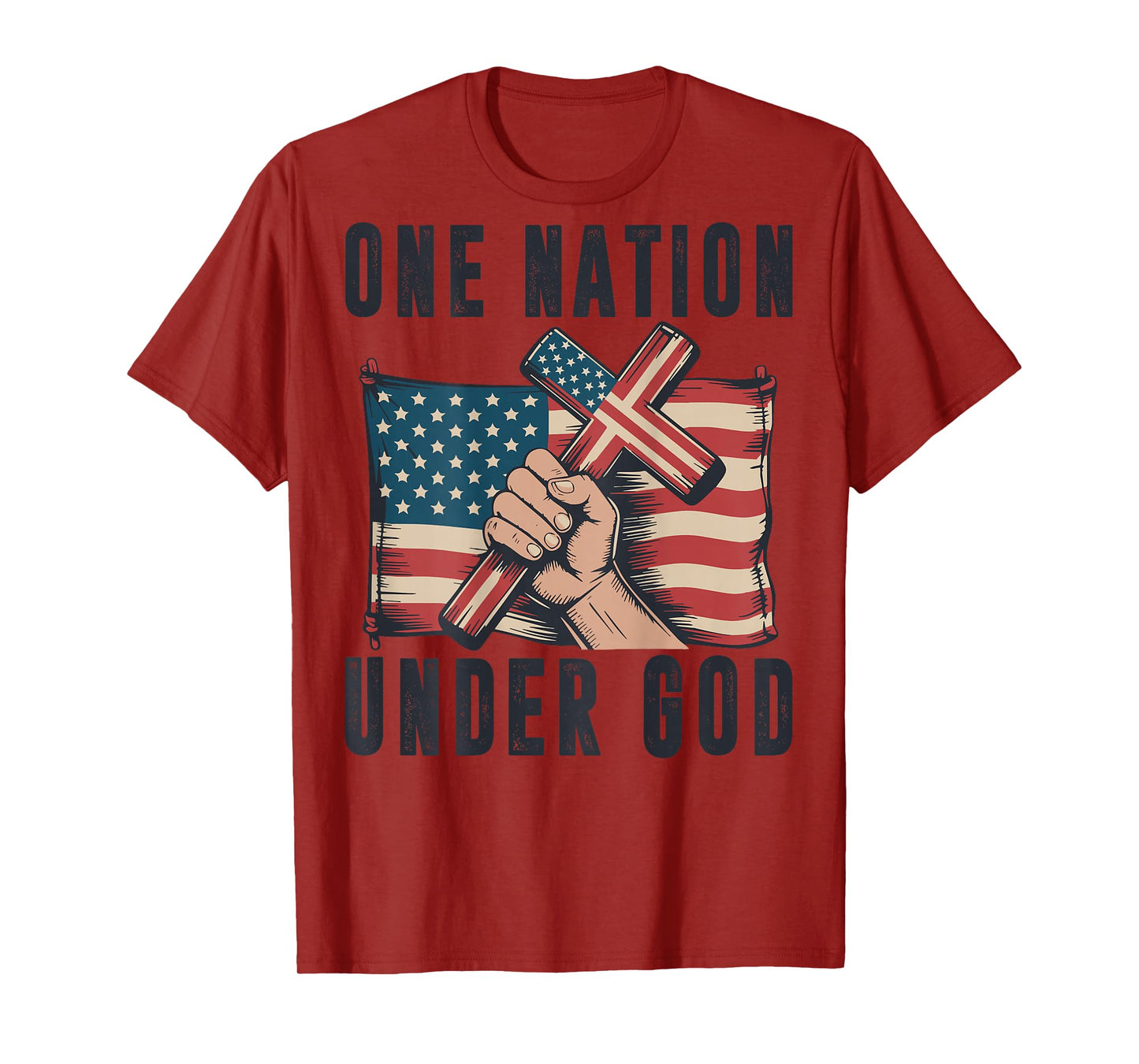 One Nation Under God Christian Patriotic Cross American Flag T-Shirt