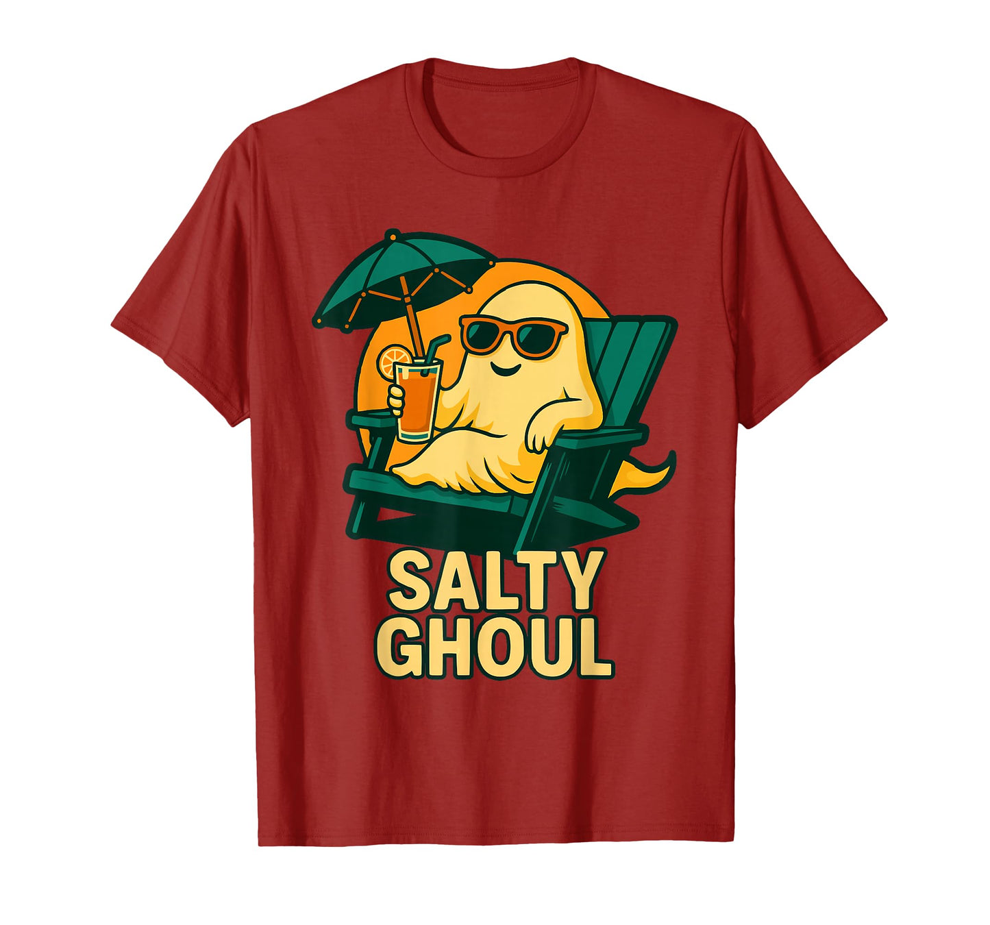 Funny Ghost Salty Ghoul Sunset Summer Halloween Summerween T-Shirt