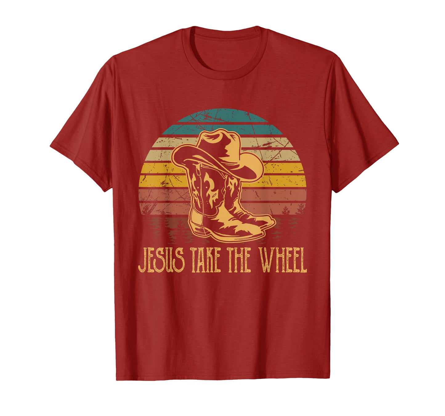 Vintage Funny Music Designs Jesus Take The Wheel Western Horse Riding T-Shirt