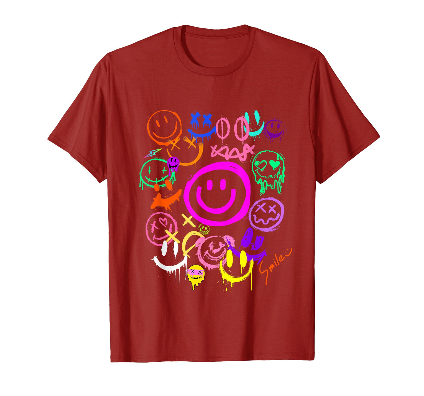 Smile Face Emoticons Fun Vivid Graffiti Smileys, Graphic T-Shirt