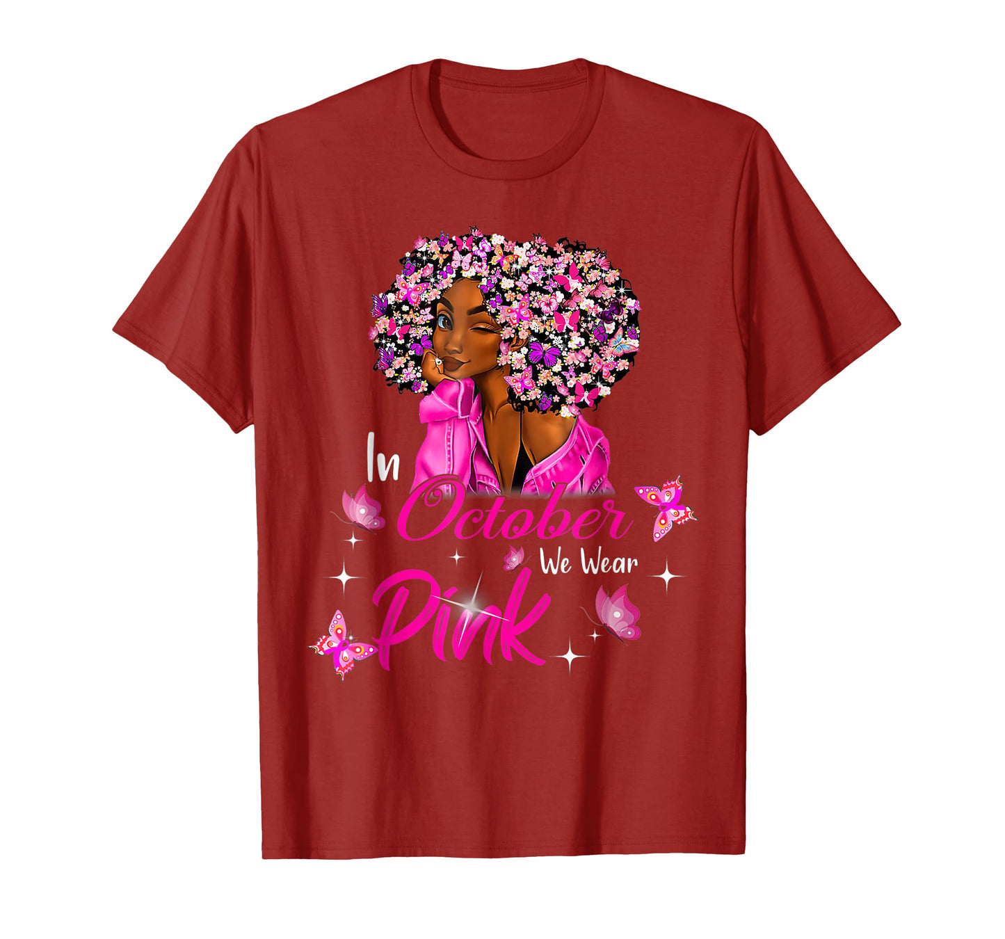 in October We Wear Pink African American Women Breast Cancer T-Shirt