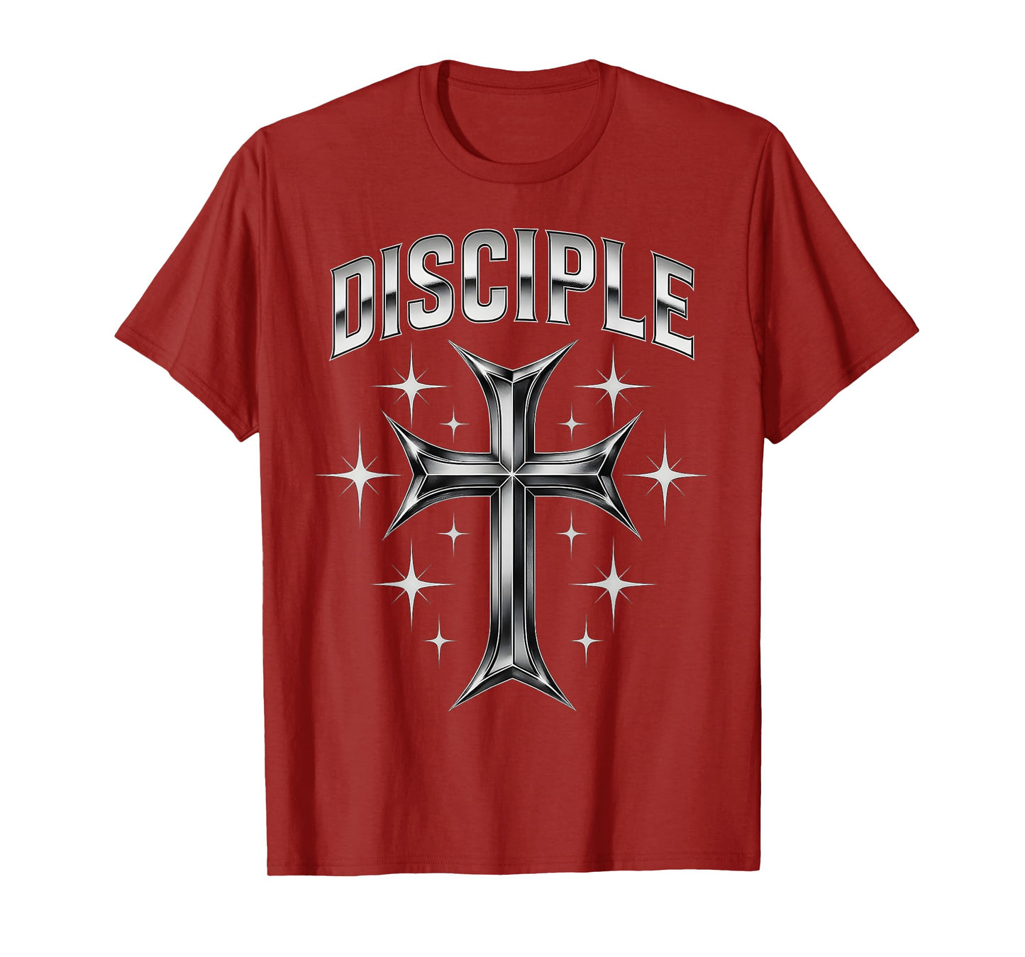 Disciple Christian Faith Y2K Christcore Chrome Cross Art T-Shirt