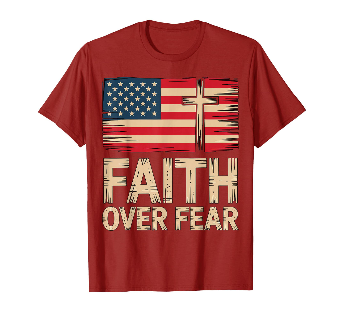 Faith Over Fear Cross American Flag T-Shirt