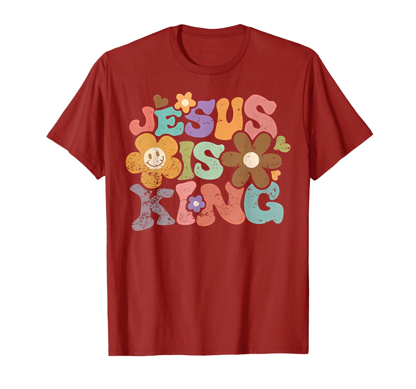 Groovy Jesus Is King Retro Floral Christian Bible Verse T-Shirt