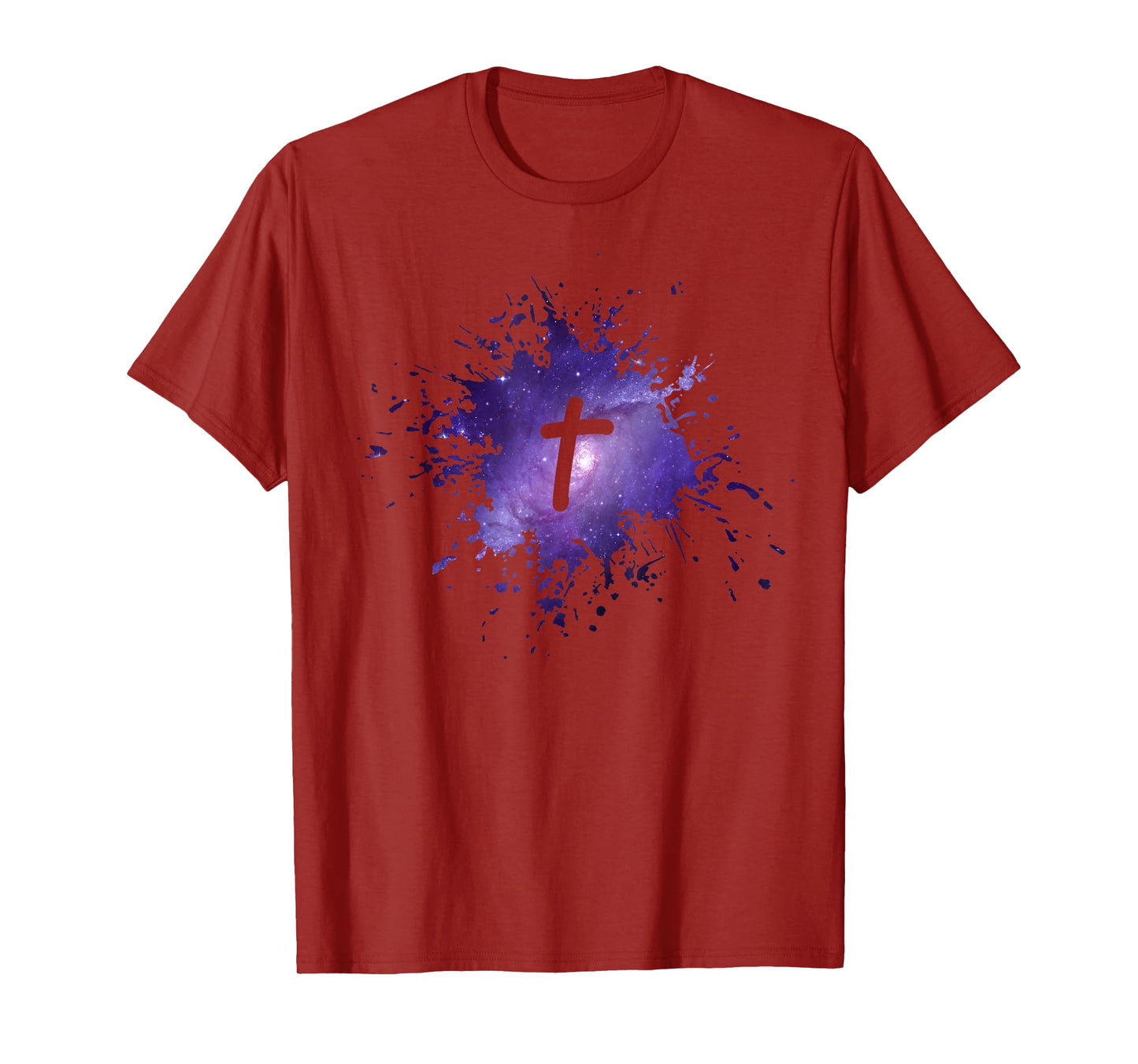 Purple Galaxy Splatter Design with Cross Christian Men Women T-Shirt