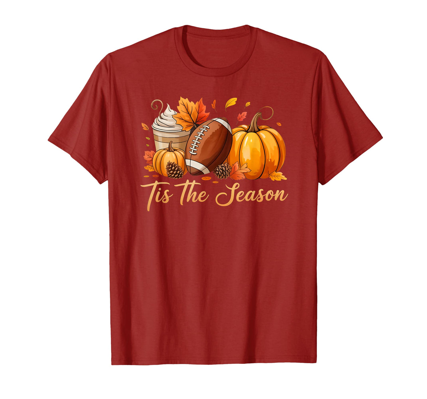 Tis The Season Fall Thanksgiving Pumpkin Spice Football Tee T-Shirt